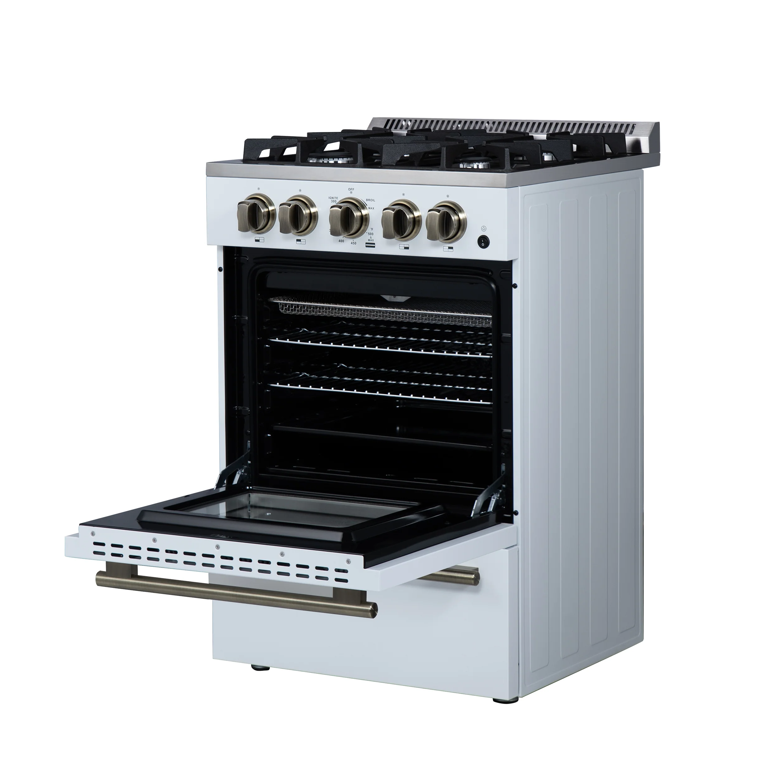 Forno Breno 24 Inch Freestanding Gas Range in White with Antique Brass, Plug Included, Energy Efficient - Image 8