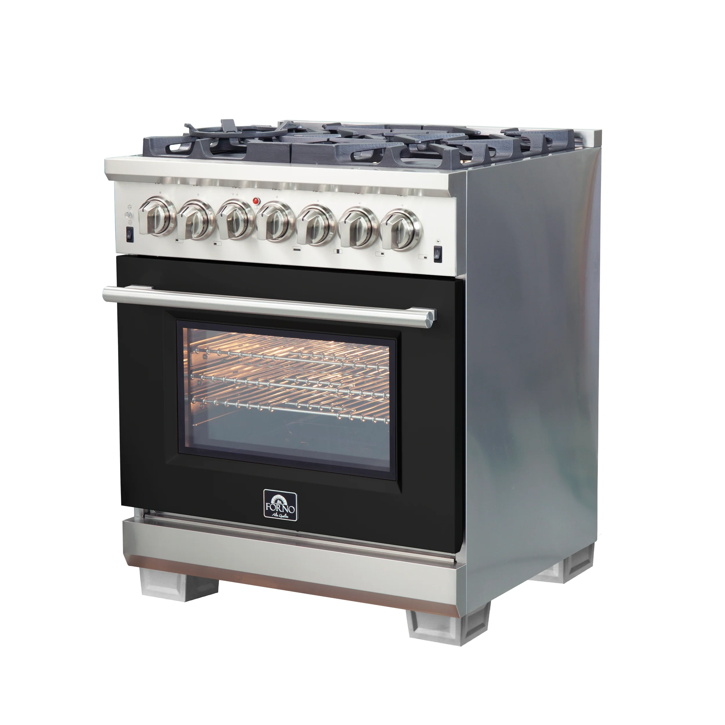 Forno Capriasca 30-Inch Freestanding Dual Fuel Range, 4 Burners, True Convection Oven, Black Door - Image 3