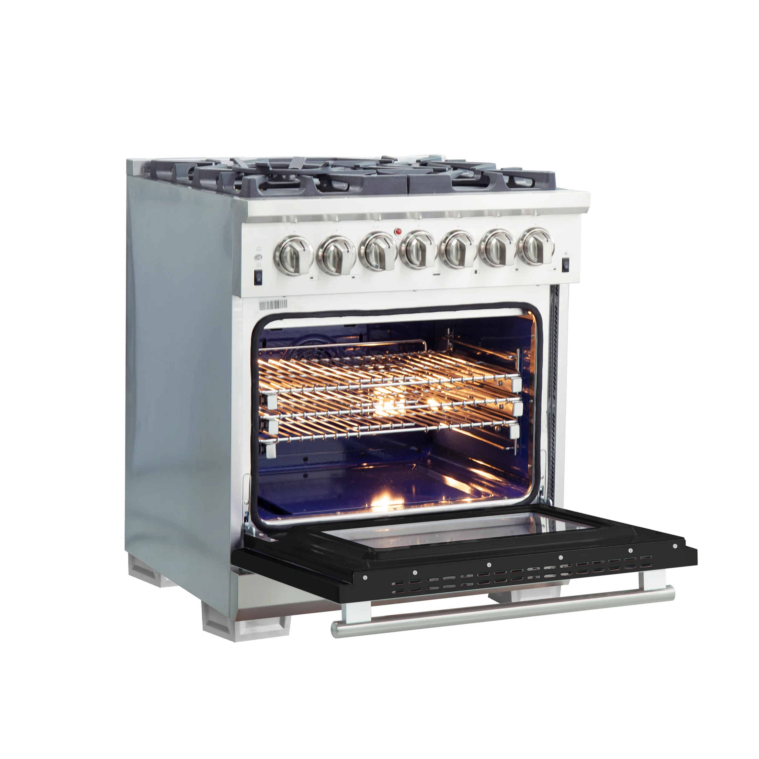 Forno Capriasca 30-Inch Freestanding Dual Fuel Range, 4 Burners, True Convection Oven, Black Door - Image 4