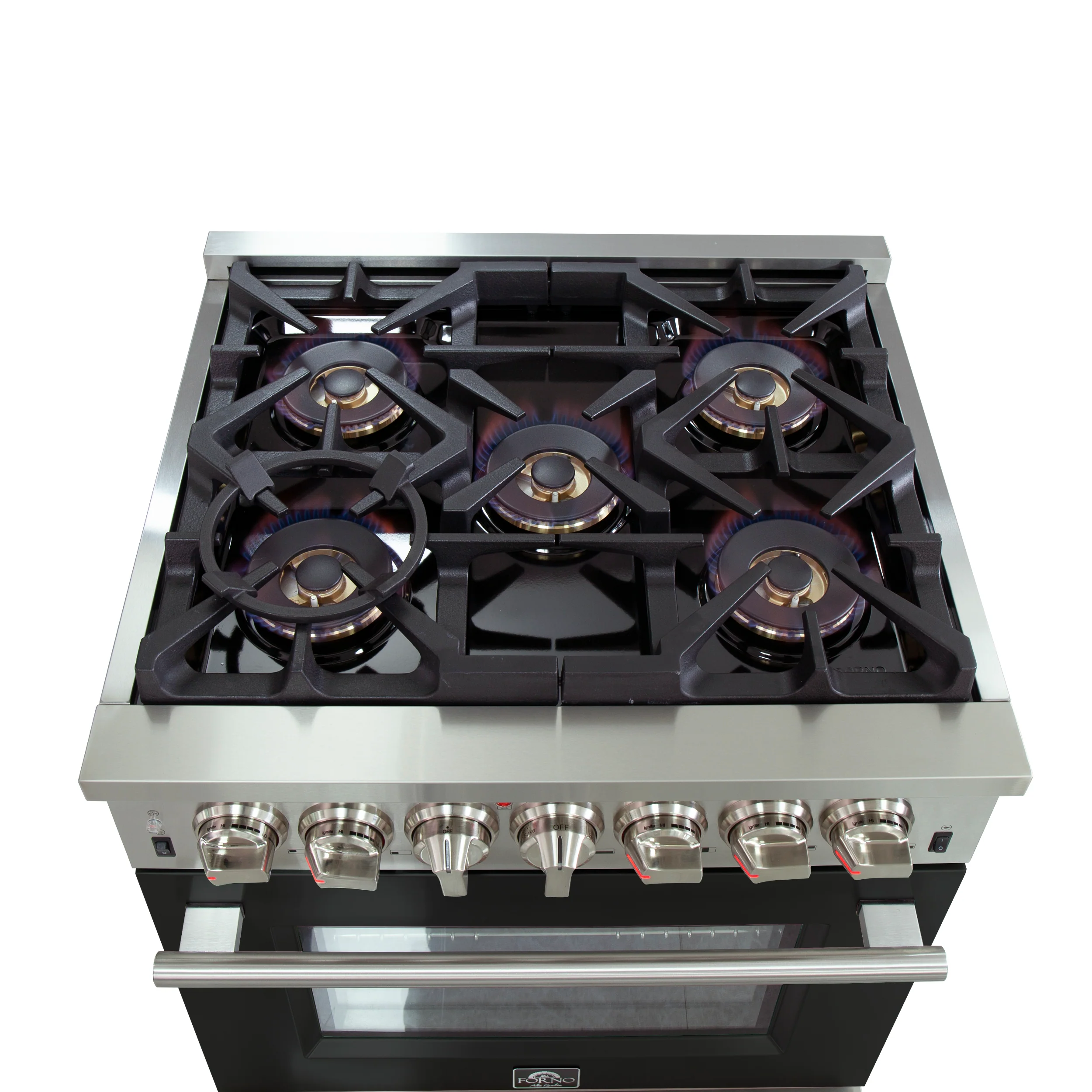 Forno Capriasca 30-Inch Freestanding Dual Fuel Range, 4 Burners, True Convection Oven, Black Door - Image 5