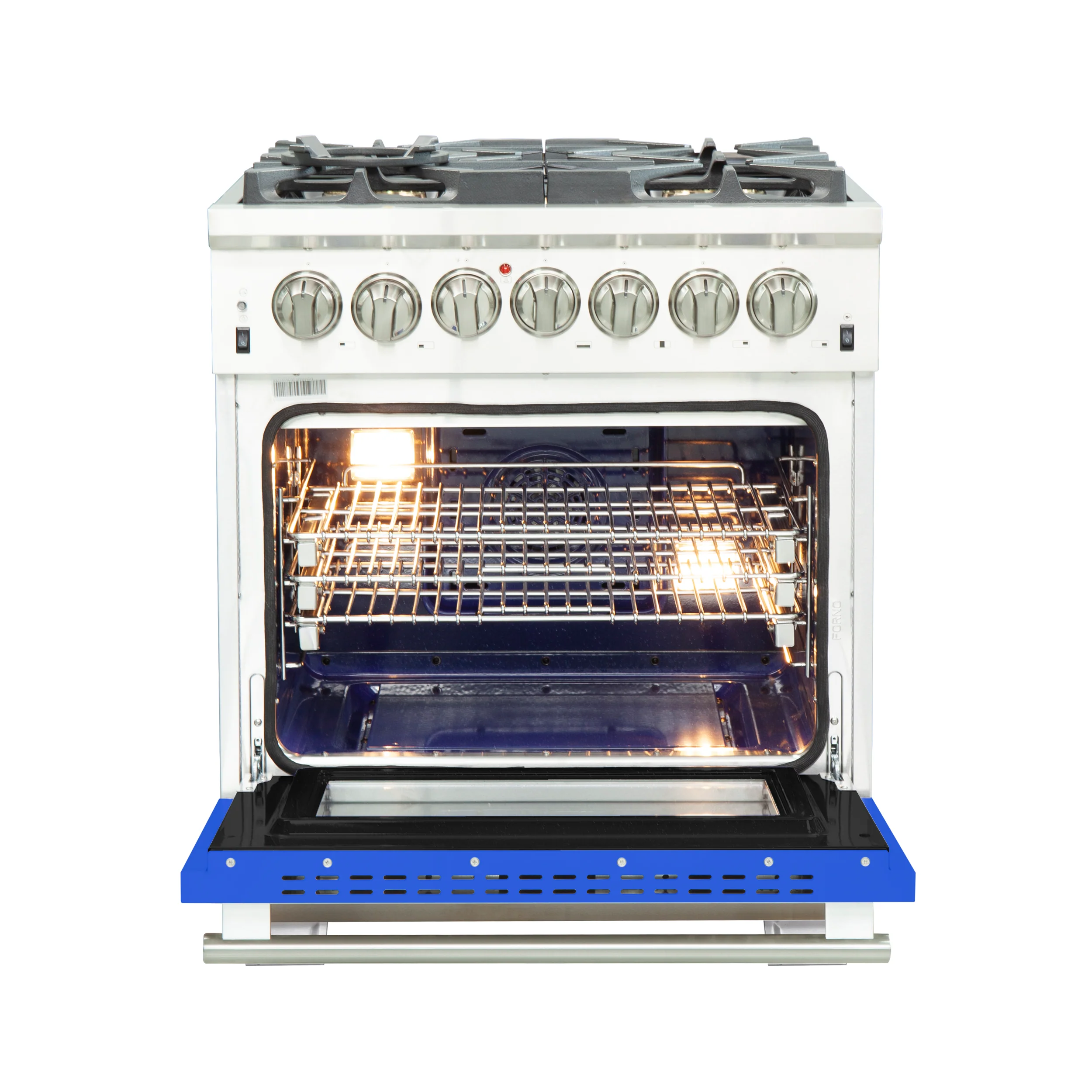 Forno Capriasca 30-Inch Freestanding Dual Fuel Range, 4 Burners, True Convection Oven, Blue Door - Image 2