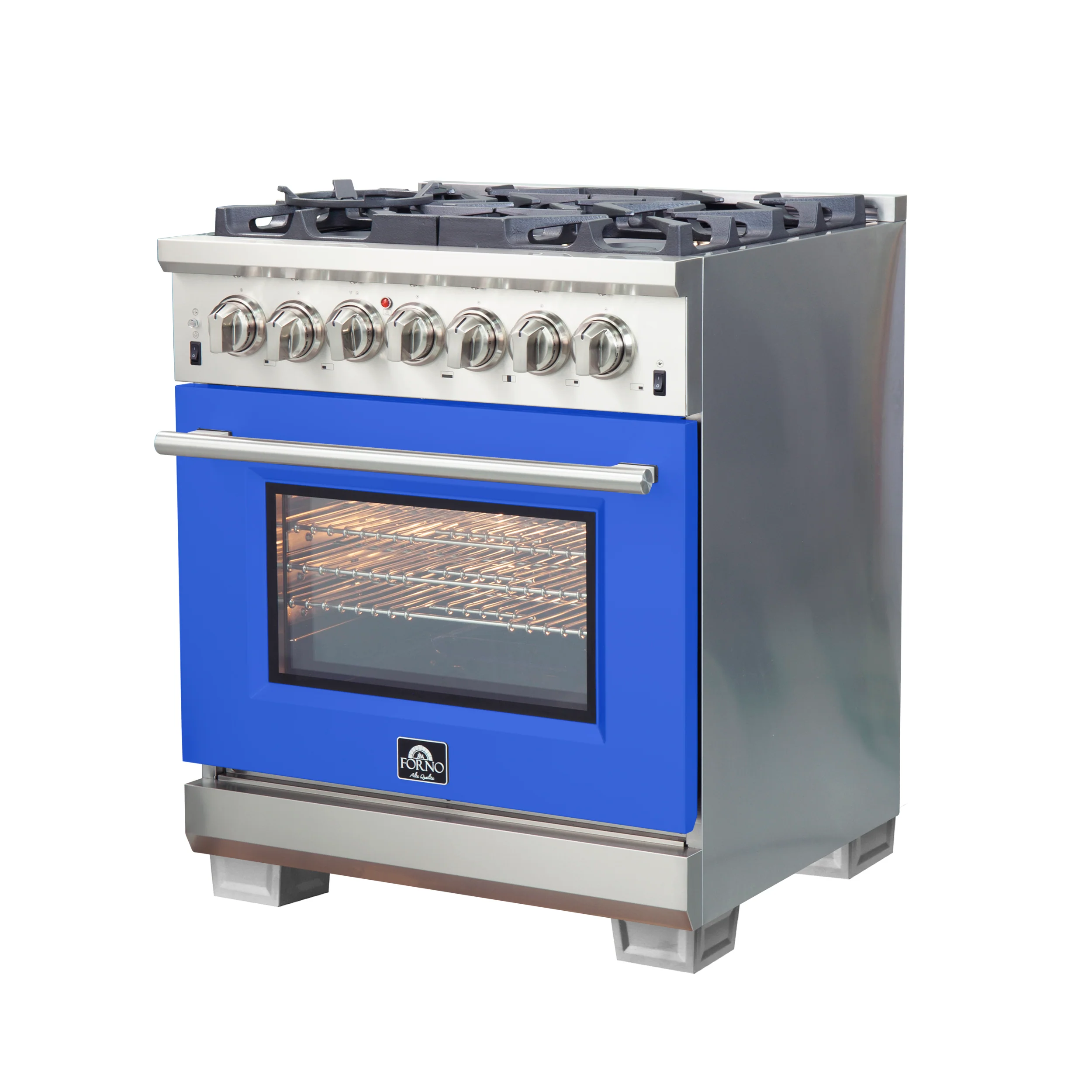 Forno Capriasca 30-Inch Freestanding Dual Fuel Range, 4 Burners, True Convection Oven, Blue Door - Image 3
