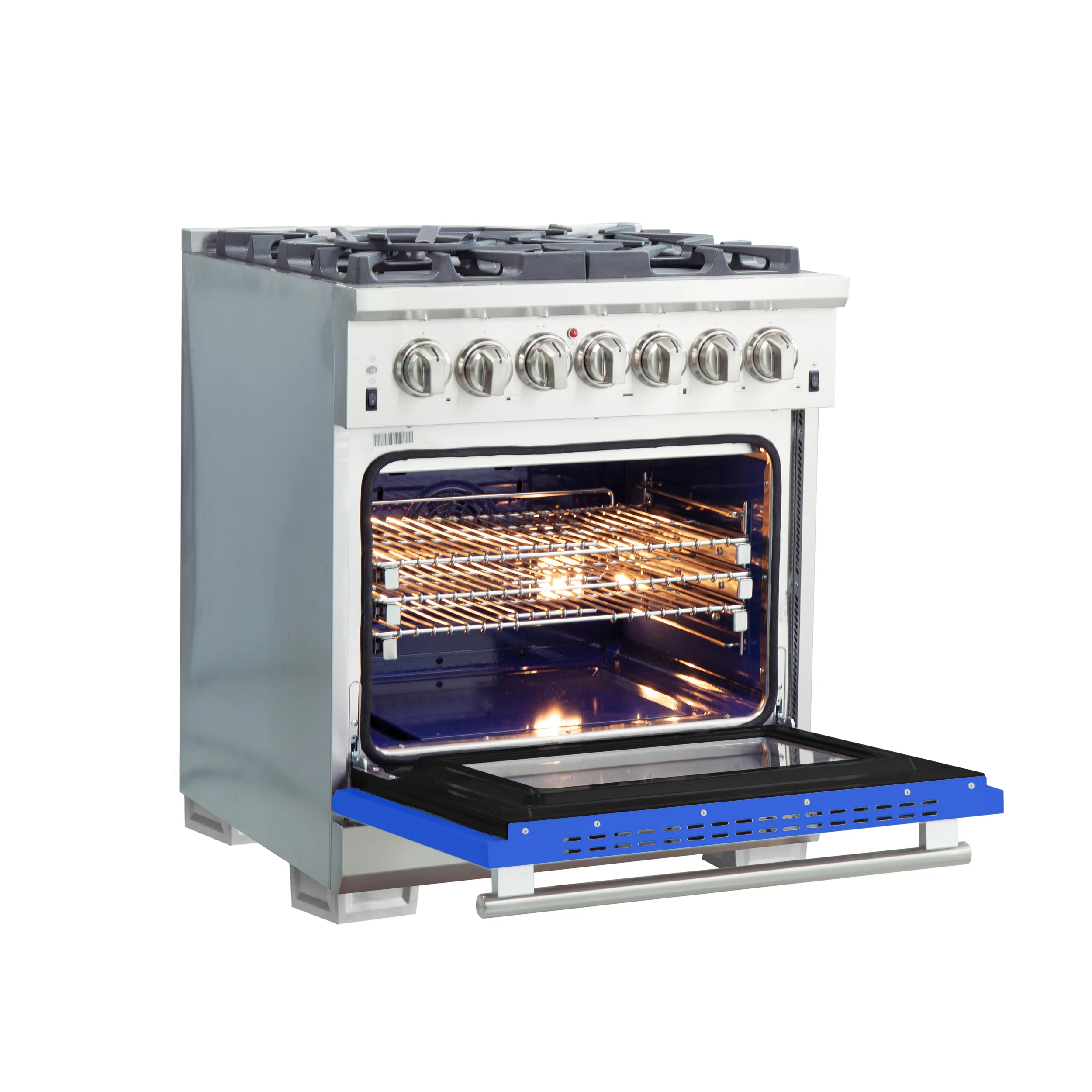 Forno Capriasca 30-Inch Freestanding Dual Fuel Range, 4 Burners, True Convection Oven, Blue Door - Image 4