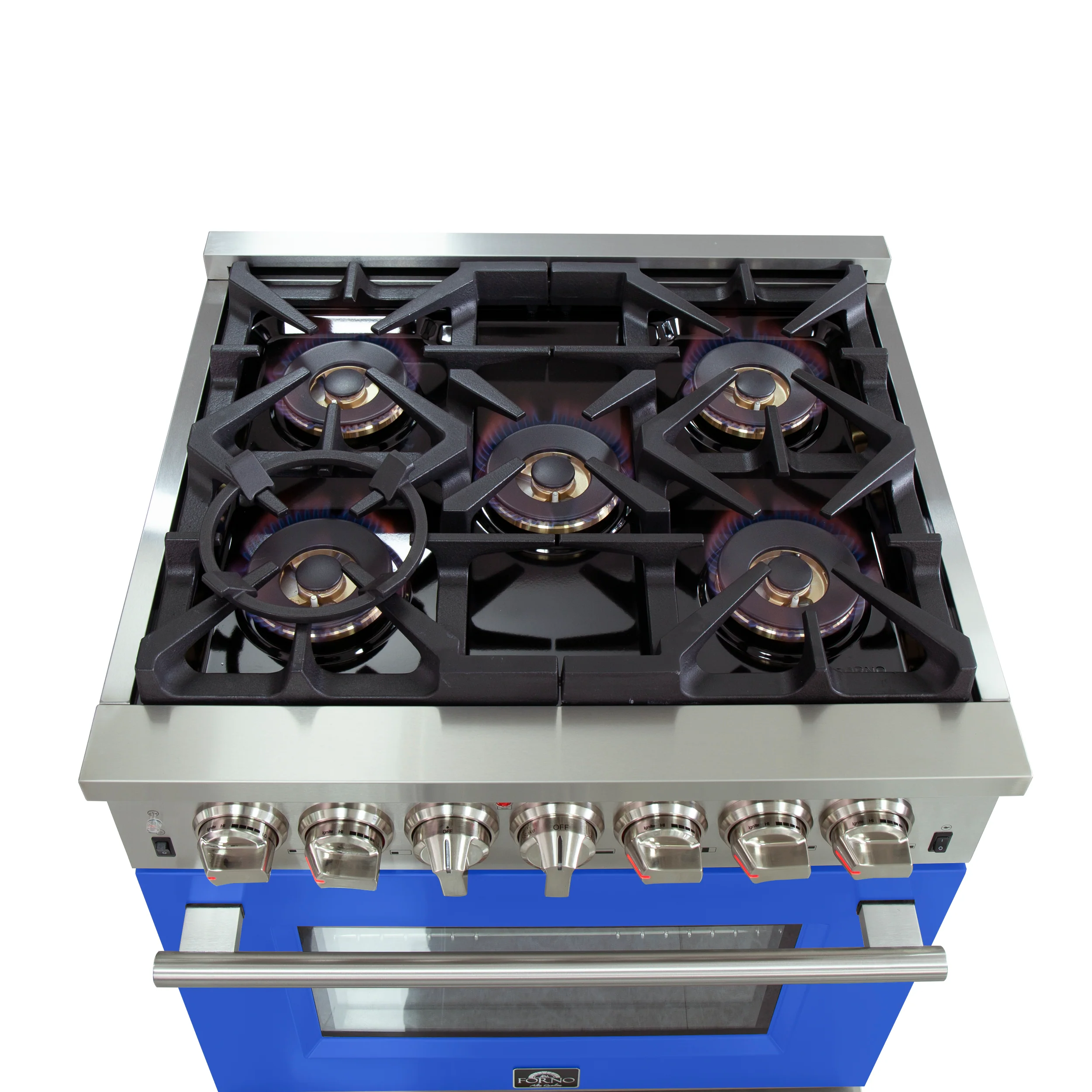 Forno Capriasca 30-Inch Freestanding Dual Fuel Range, 4 Burners, True Convection Oven, Blue Door - Image 5