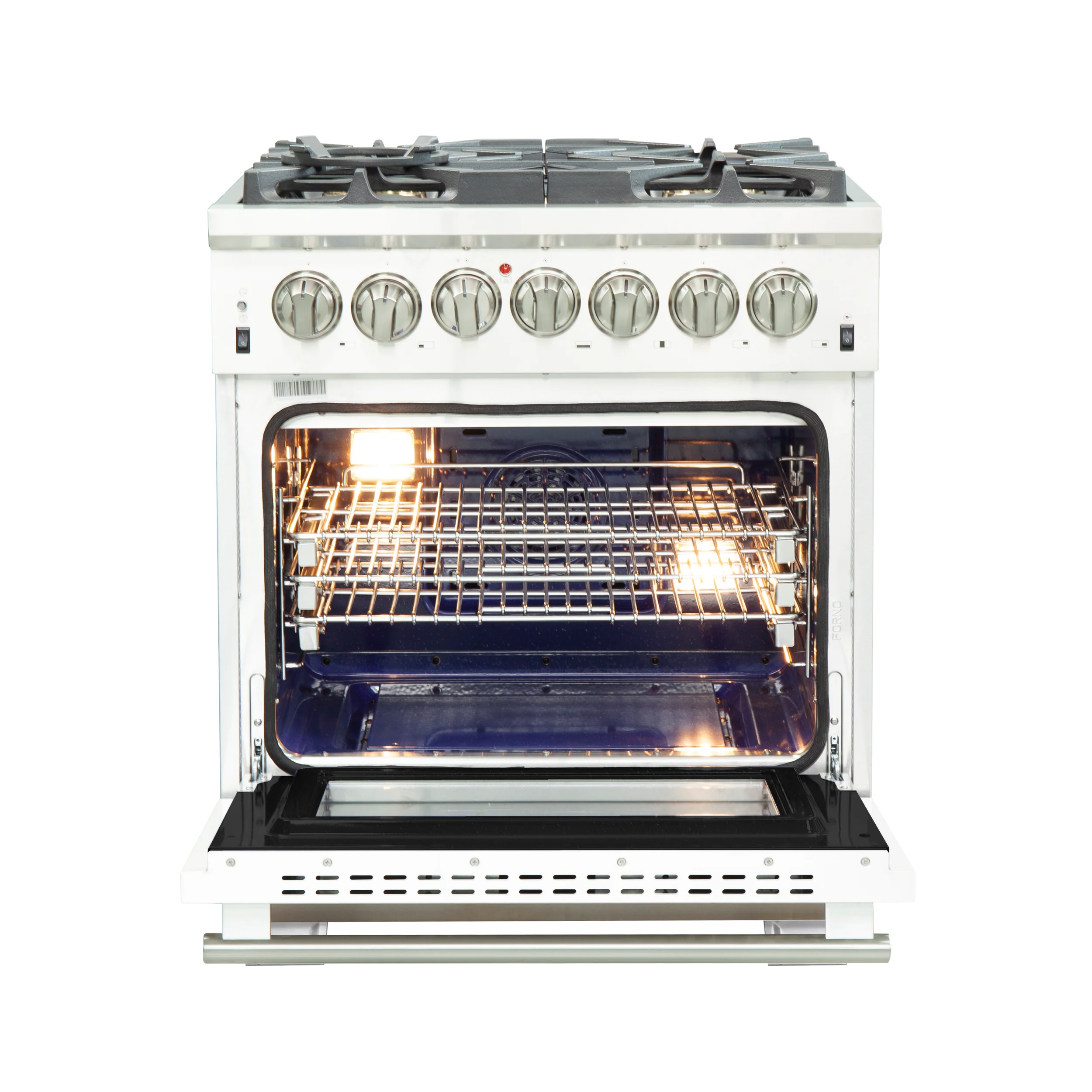Forno Capriasca 30-Inch Freestanding Dual Fuel Range, 4 Burners, True Convection Oven, White Door - Image 2