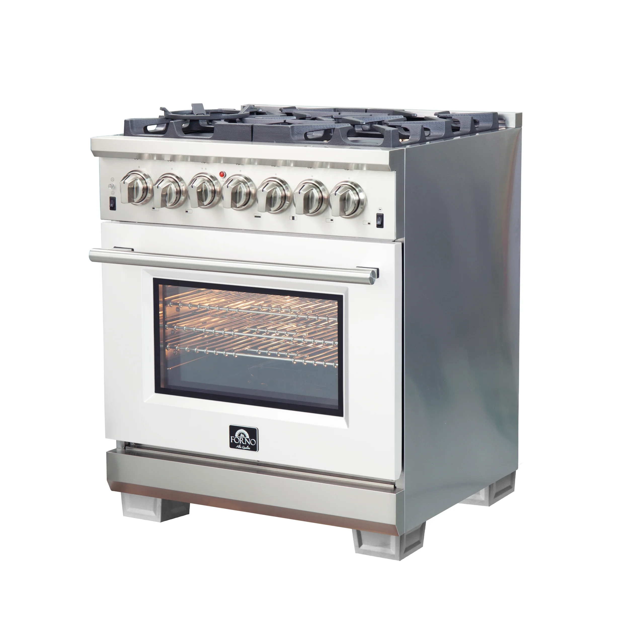 Forno Capriasca 30-Inch Freestanding Dual Fuel Range, 4 Burners, True Convection Oven, White Door - Image 3