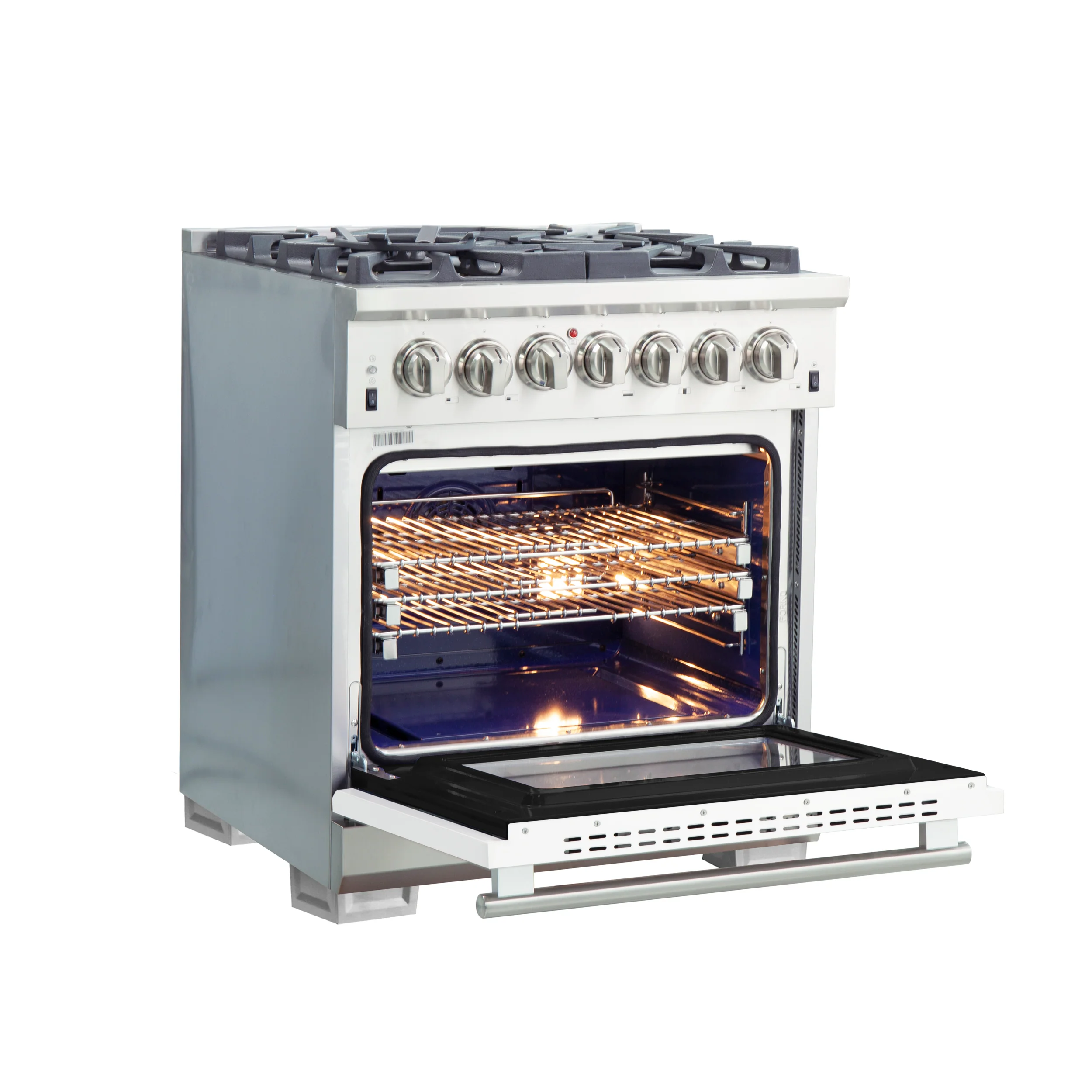 Forno Capriasca 30-Inch Freestanding Dual Fuel Range, 4 Burners, True Convection Oven, White Door - Image 4