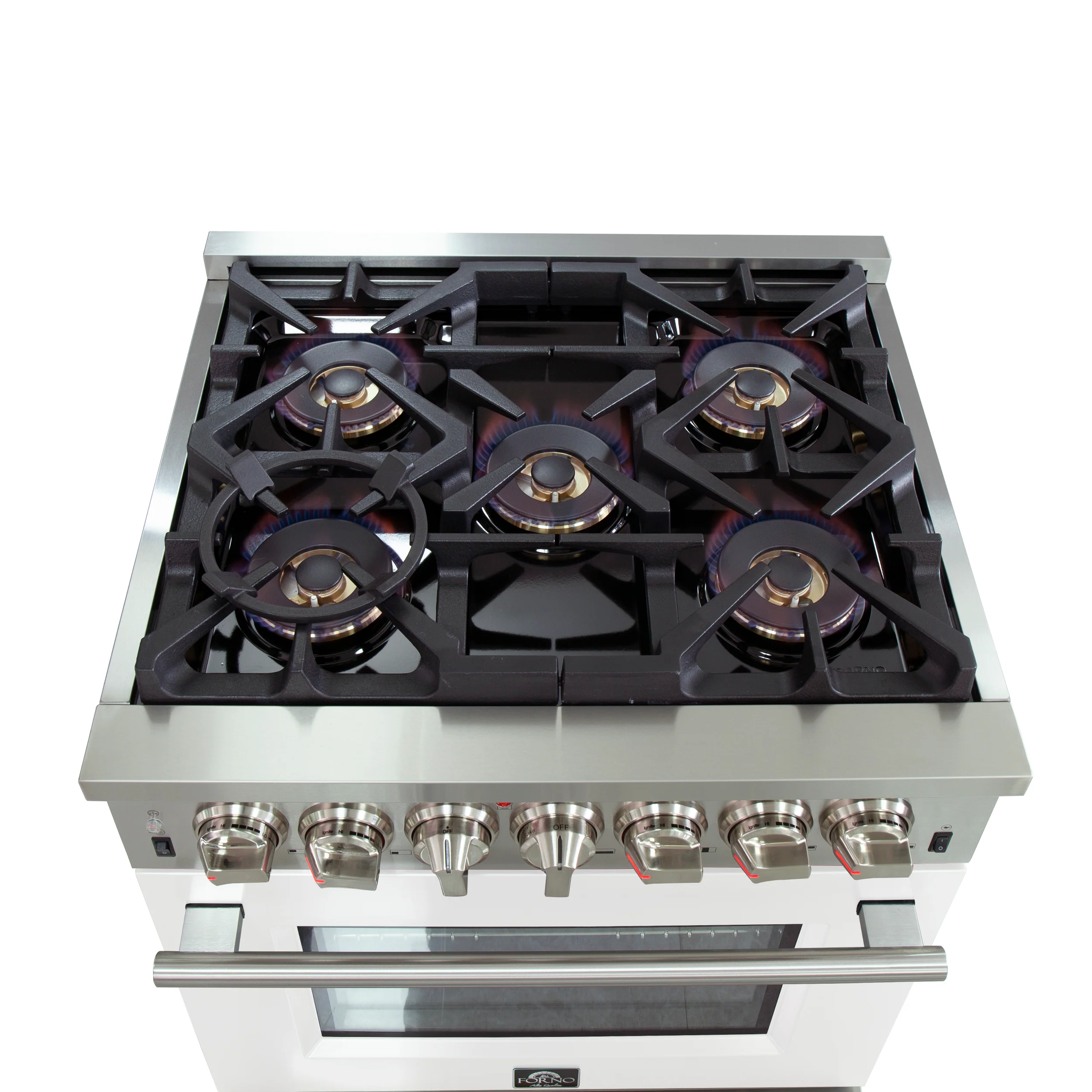 Forno Capriasca 30-Inch Freestanding Dual Fuel Range, 4 Burners, True Convection Oven, White Door - Image 5