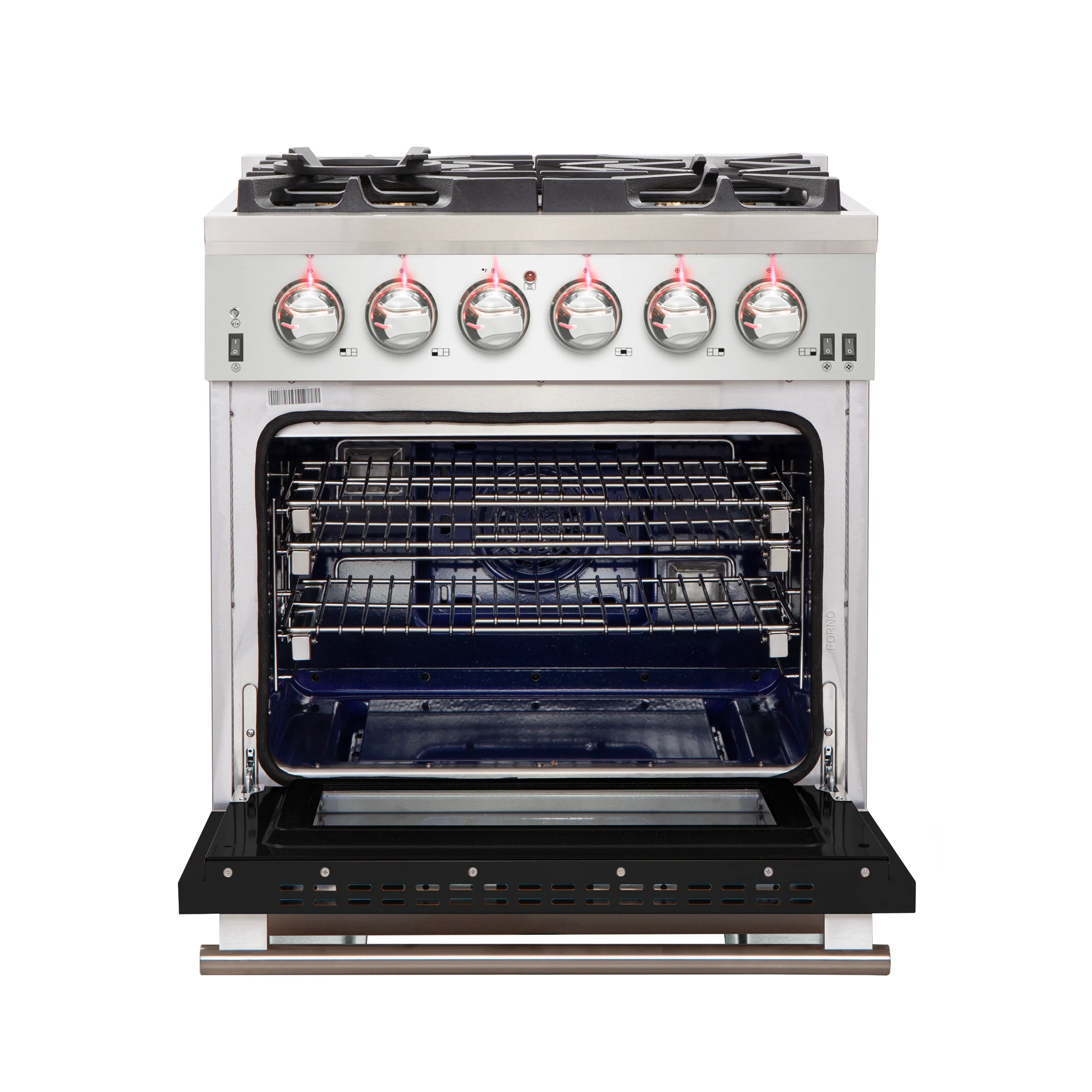 Forno Capriasca 30-Inch Freestanding Gas Range, 4 Burners, True Convection Oven, Black Door - Image 2