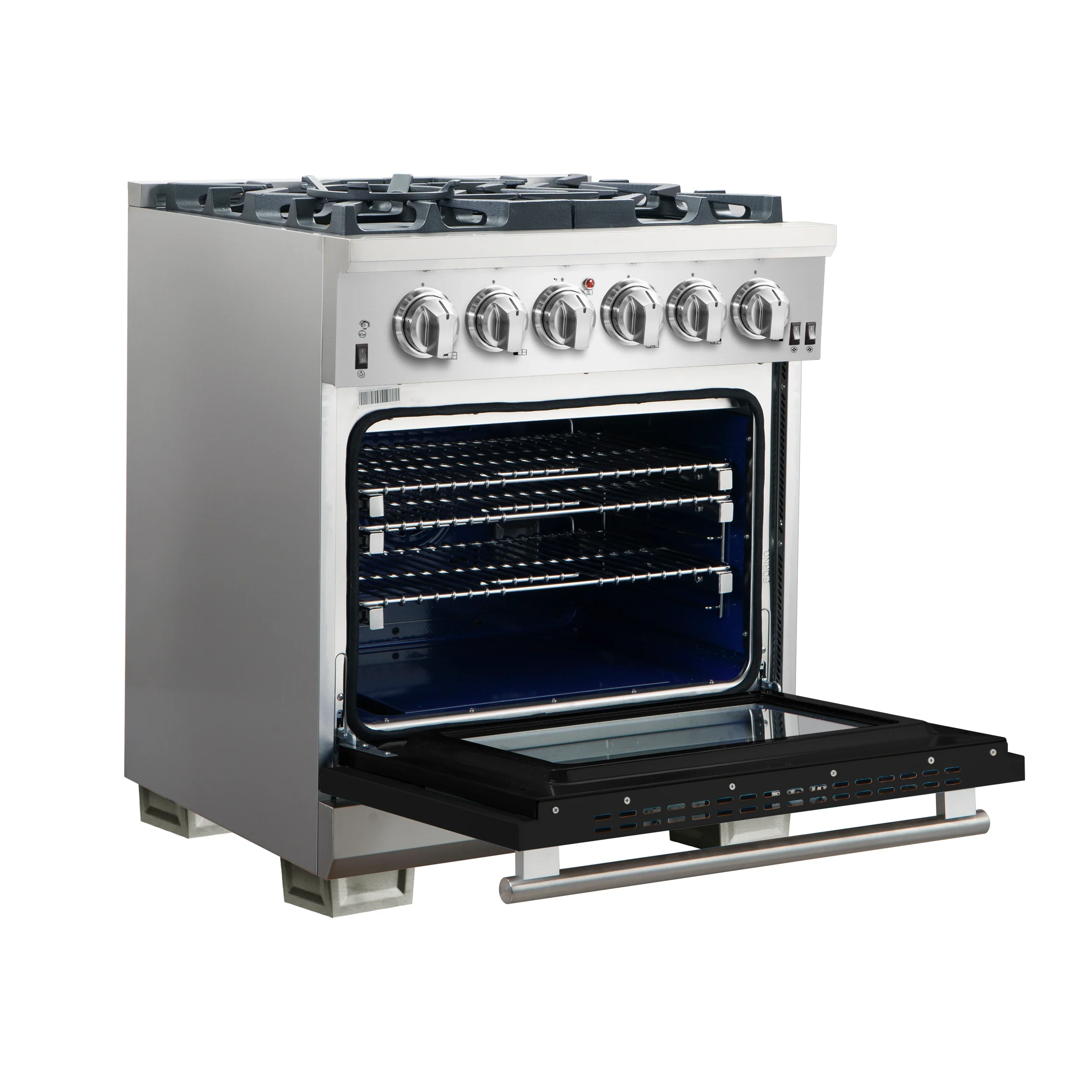 Forno Capriasca 30-Inch Freestanding Gas Range, 4 Burners, True Convection Oven, Black Door - Image 4