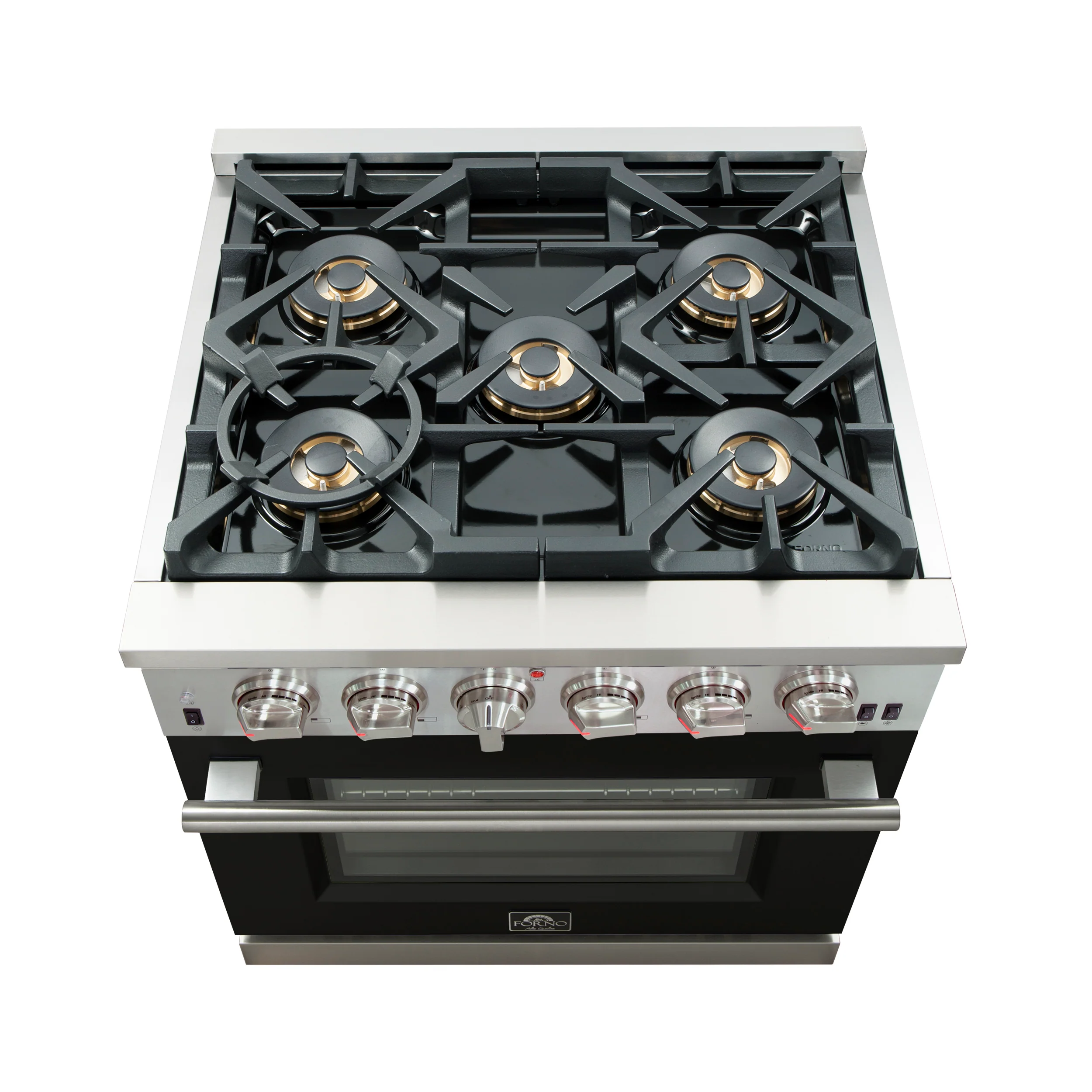 Forno Capriasca 30-Inch Freestanding Gas Range, 4 Burners, True Convection Oven, Black Door - Image 5
