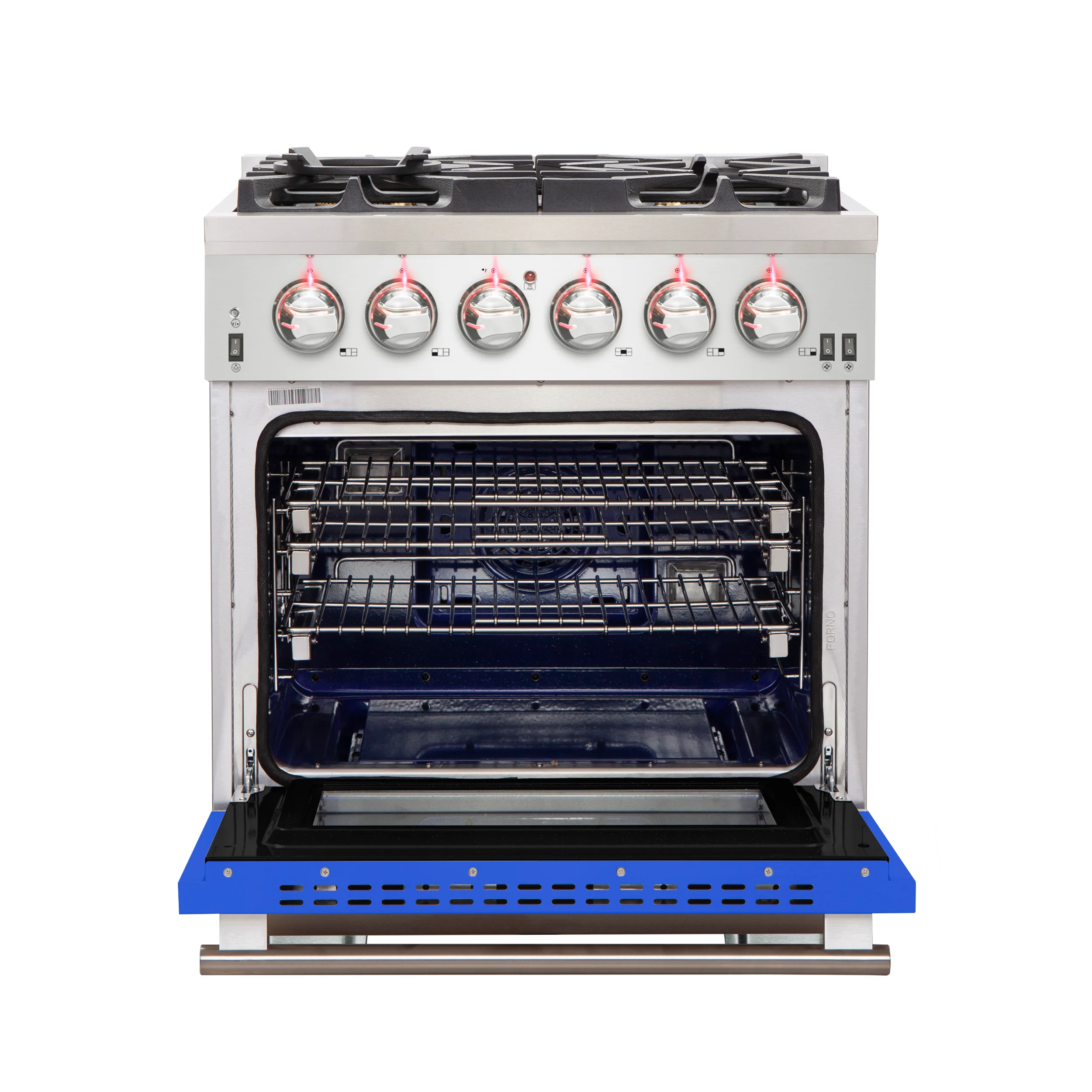 Forno Capriasca 30-Inch Freestanding Gas Range, 4 Burners, True Convection Oven, Blue Door - Image 2
