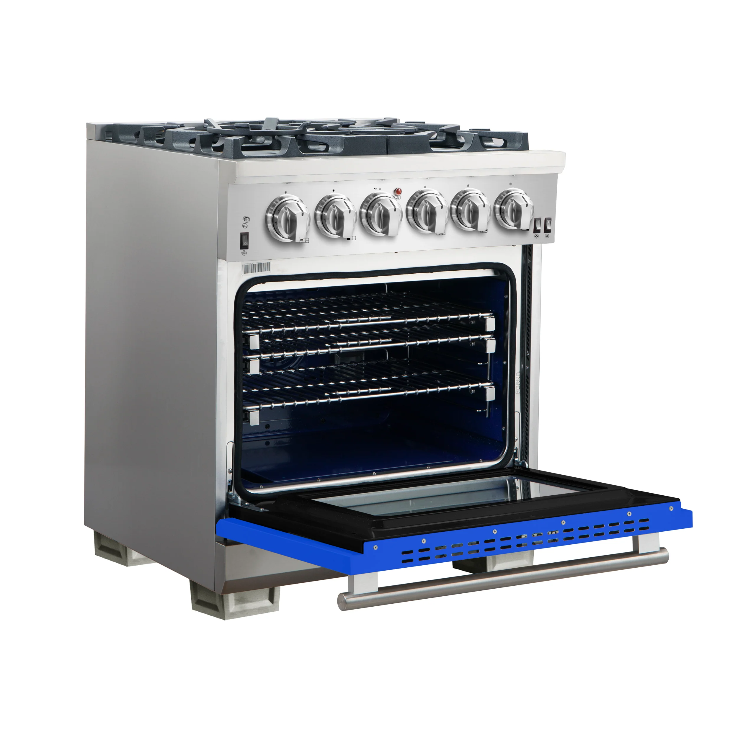 Forno Capriasca 30-Inch Freestanding Gas Range, 4 Burners, True Convection Oven, Blue Door - Image 4