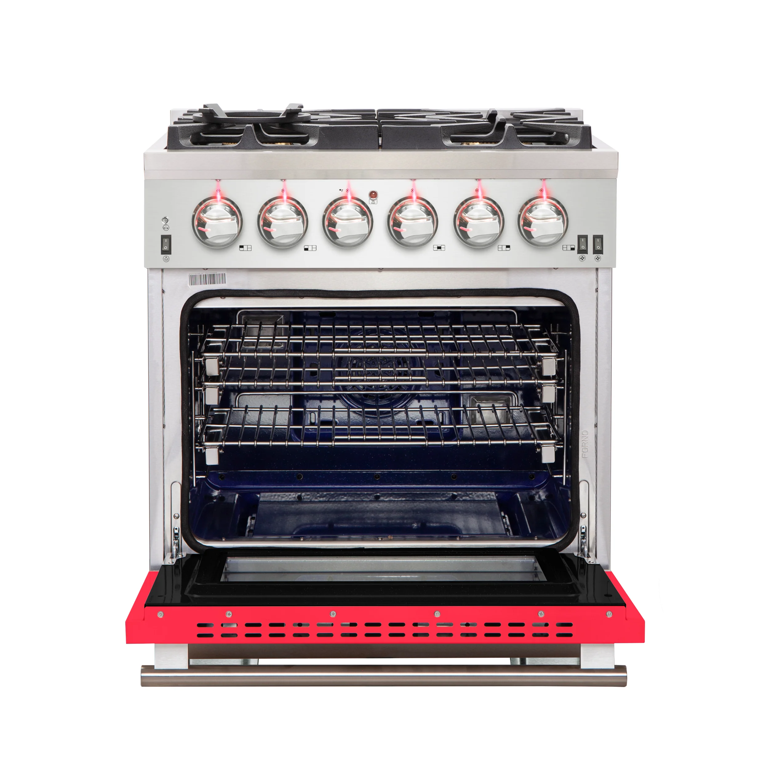 Forno Capriasca 30-Inch Freestanding Gas Range, 4 Burners, True Convection Oven, Red Door - Image 2
