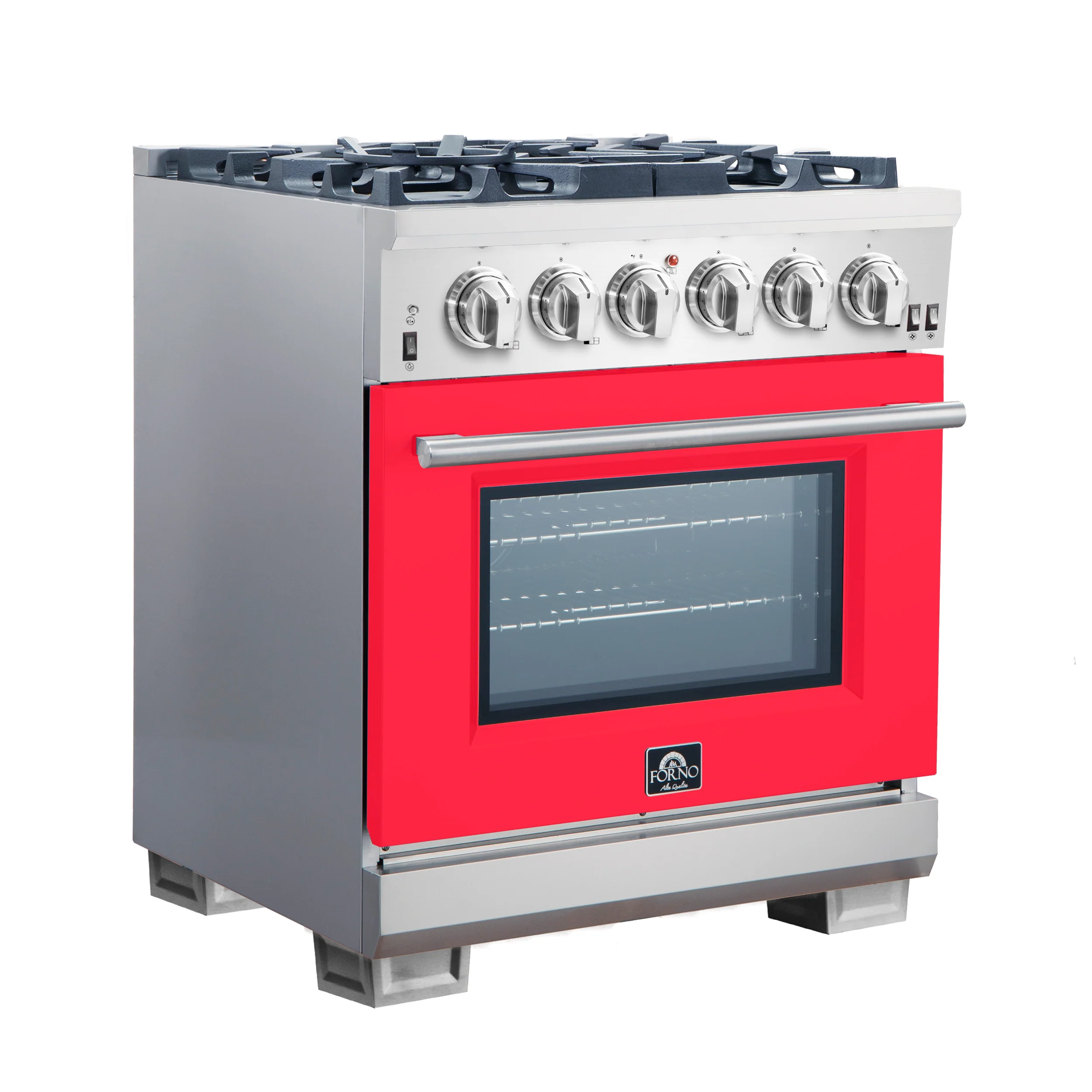 Forno Capriasca 30-Inch Freestanding Gas Range, 4 Burners, True Convection Oven, Red Door - Image 3