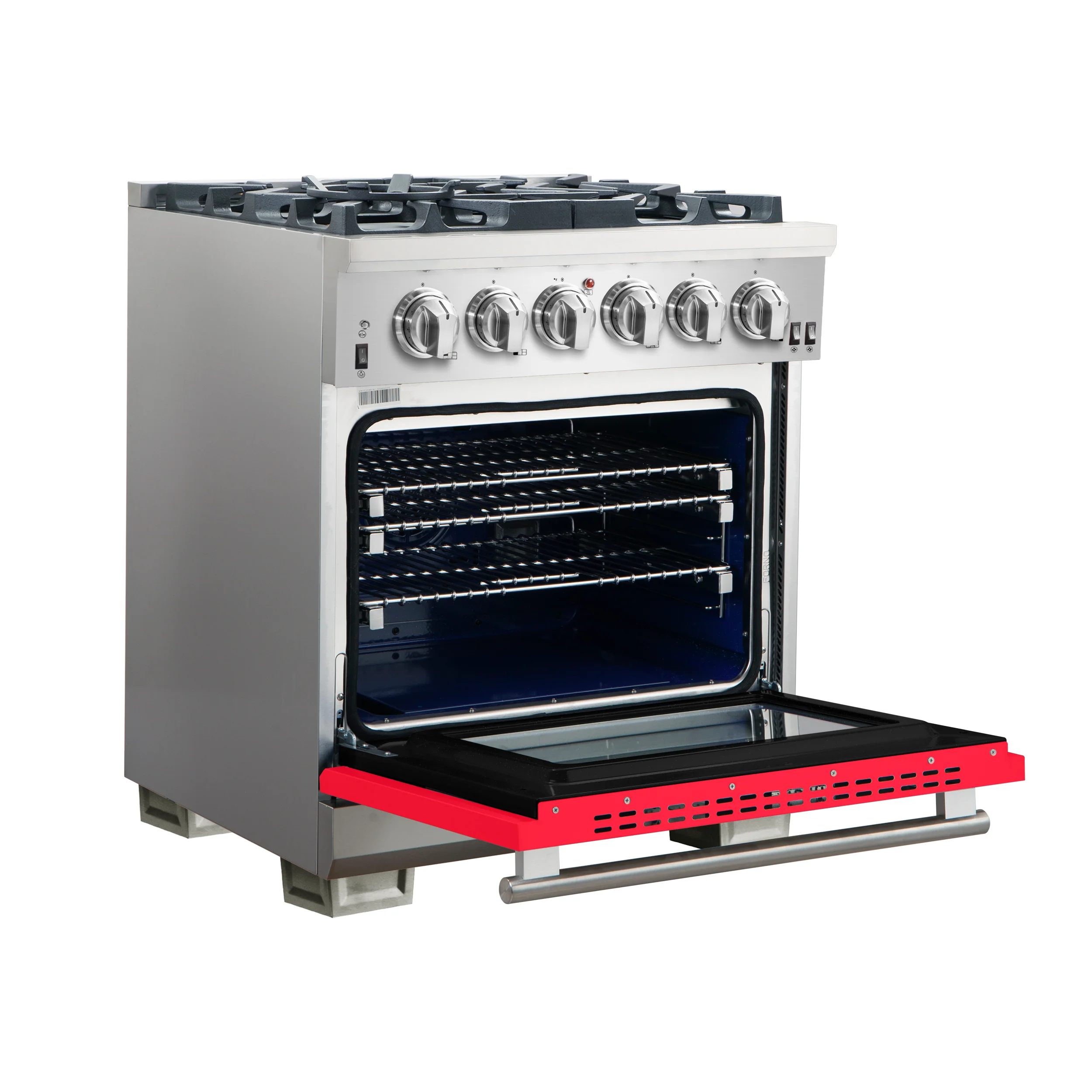 Forno Capriasca 30-Inch Freestanding Gas Range, 4 Burners, True Convection Oven, Red Door - Image 4
