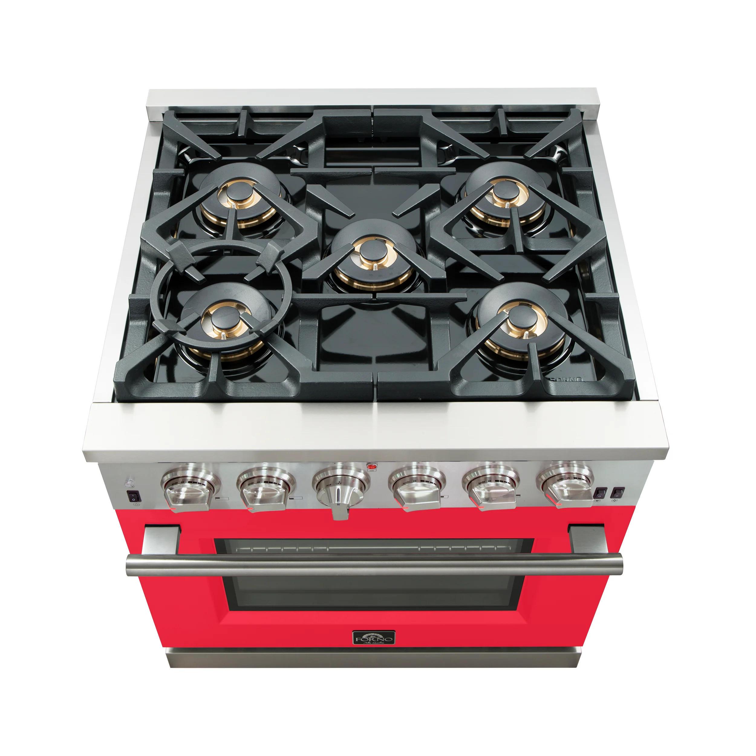Forno Capriasca 30-Inch Freestanding Gas Range, 4 Burners, True Convection Oven, Red Door - Image 5