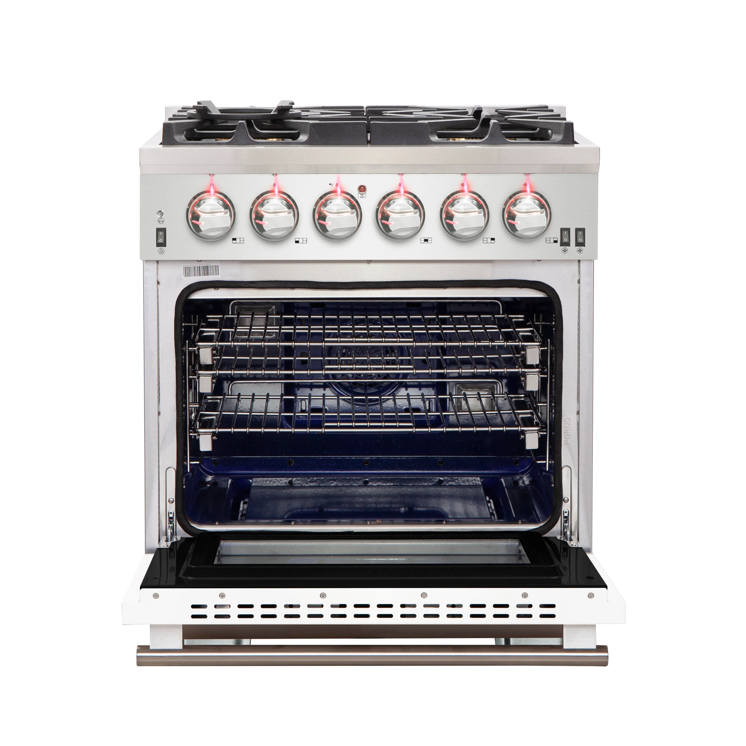 Forno Capriasca 30-Inch Freestanding Gas Range, 4 Burners, True Convection Oven, White Door - Image 2
