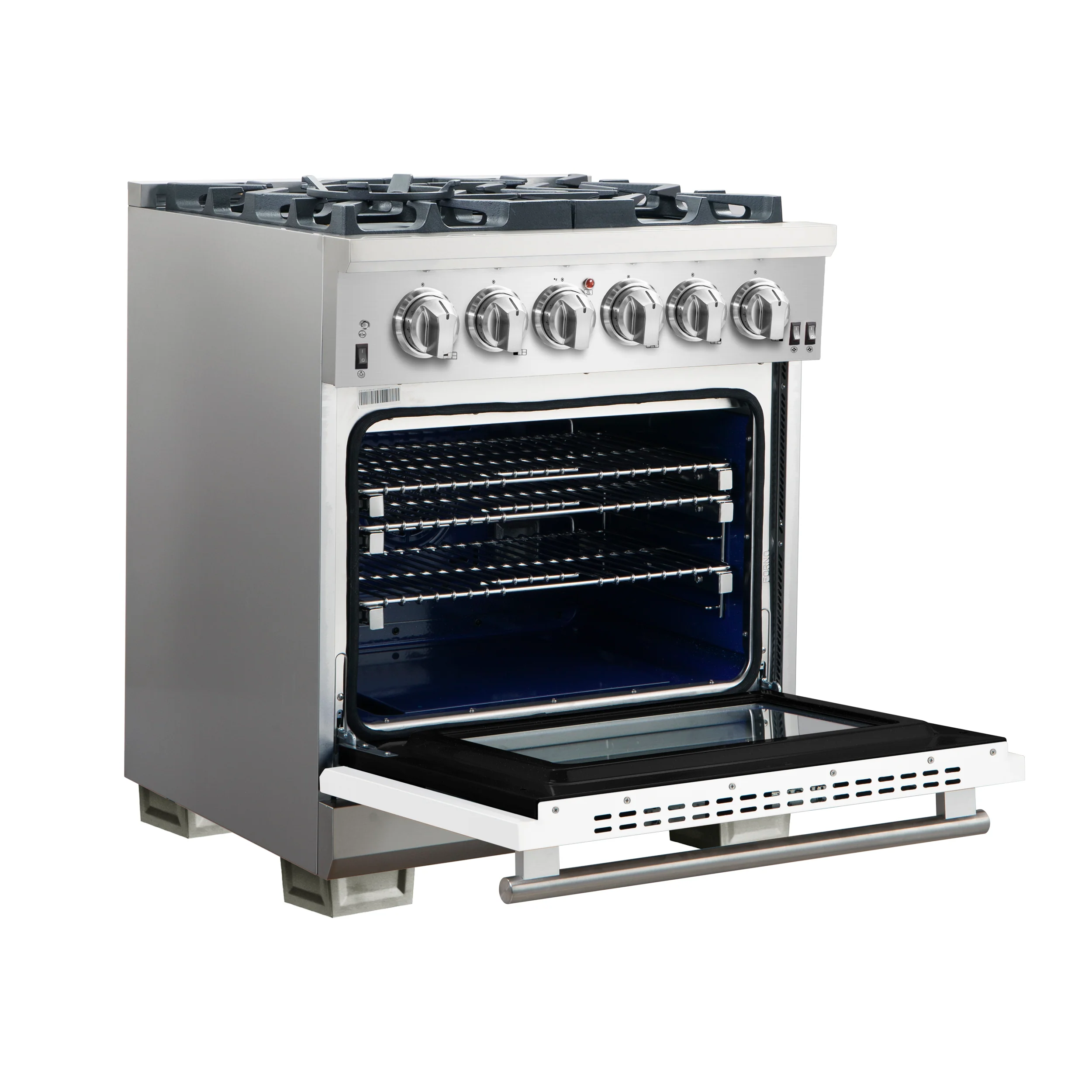Forno Capriasca 30-Inch Freestanding Gas Range, 4 Burners, True Convection Oven, White Door - Image 4