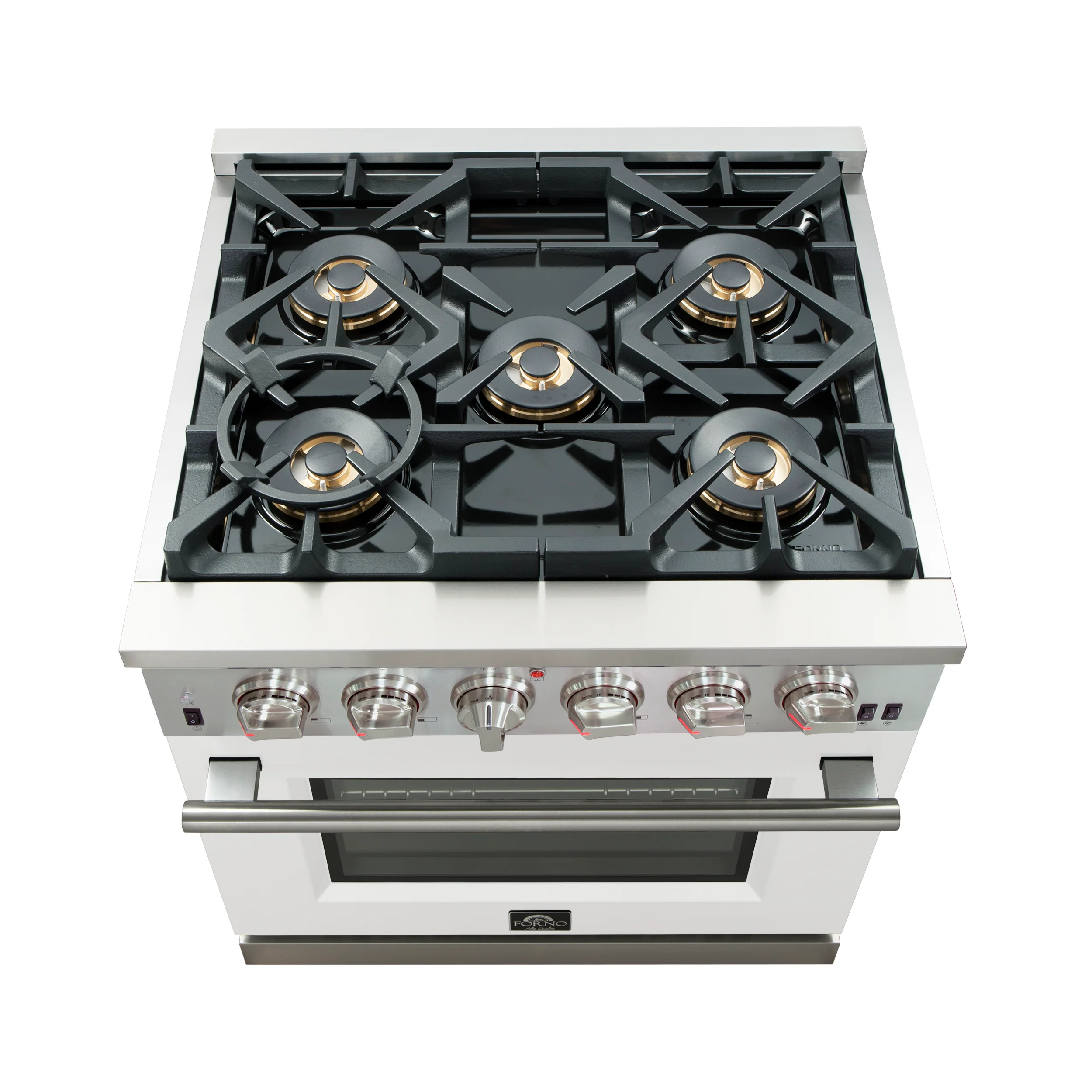 Forno Capriasca 30-Inch Freestanding Gas Range, 4 Burners, True Convection Oven, White Door - Image 5