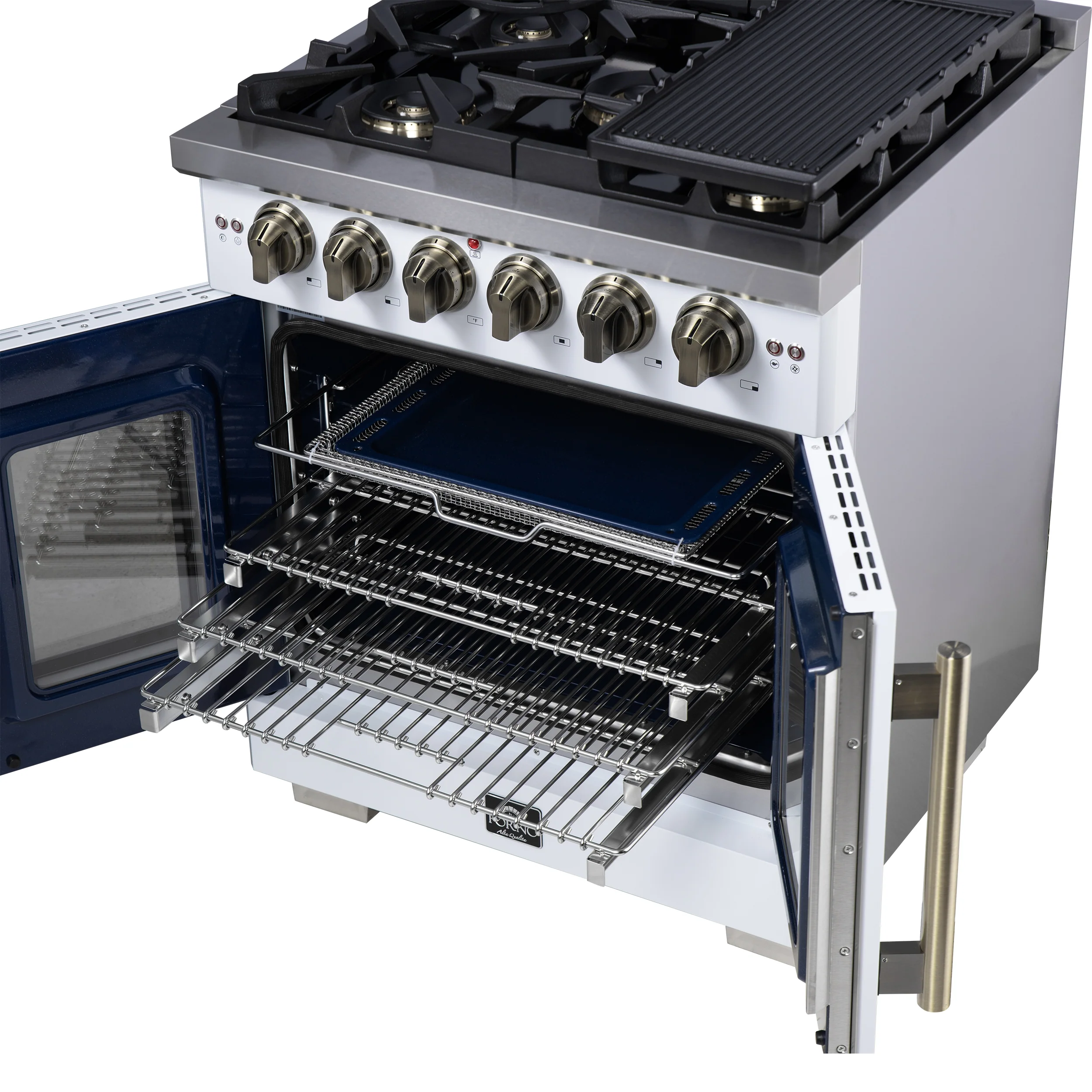 Forno Capriasca 30-Inch White Freestanding French Door Gas Range, 4 Burners, Convection Oven, Energy Efficient - Image 14