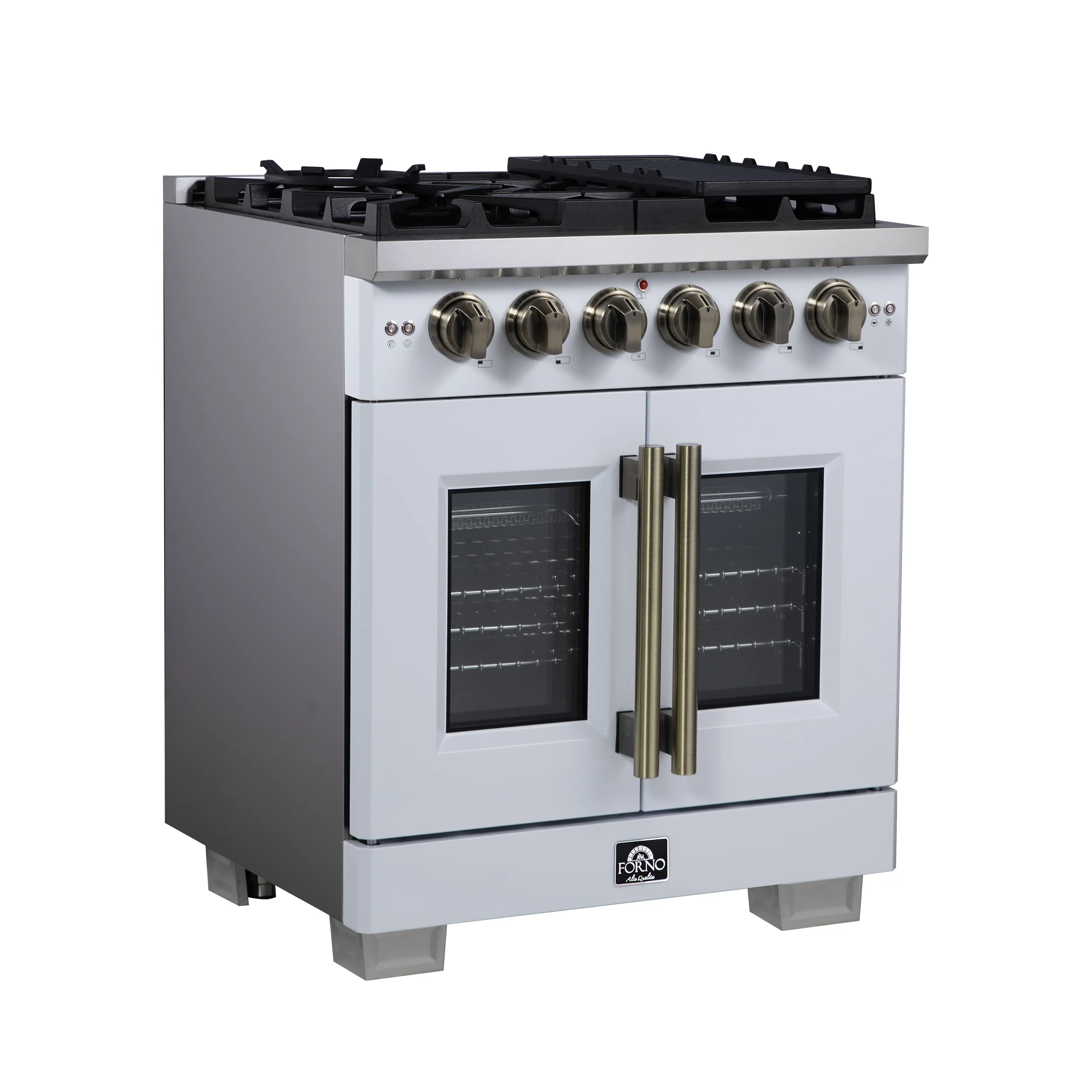 Forno Capriasca 30-Inch White Freestanding French Door Gas Range, 4 Burners, Convection Oven, Energy Efficient - Image 3