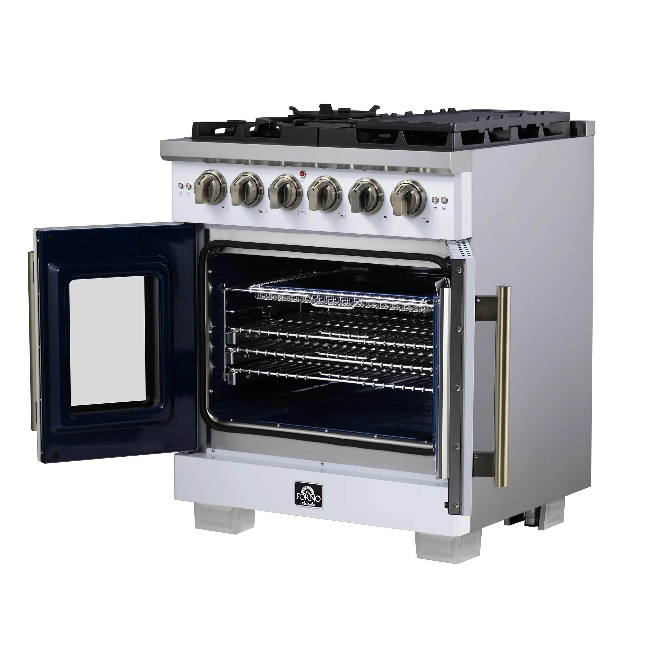 Forno Capriasca 30-Inch White Freestanding French Door Gas Range, 4 Burners, Convection Oven, Energy Efficient - Image 8
