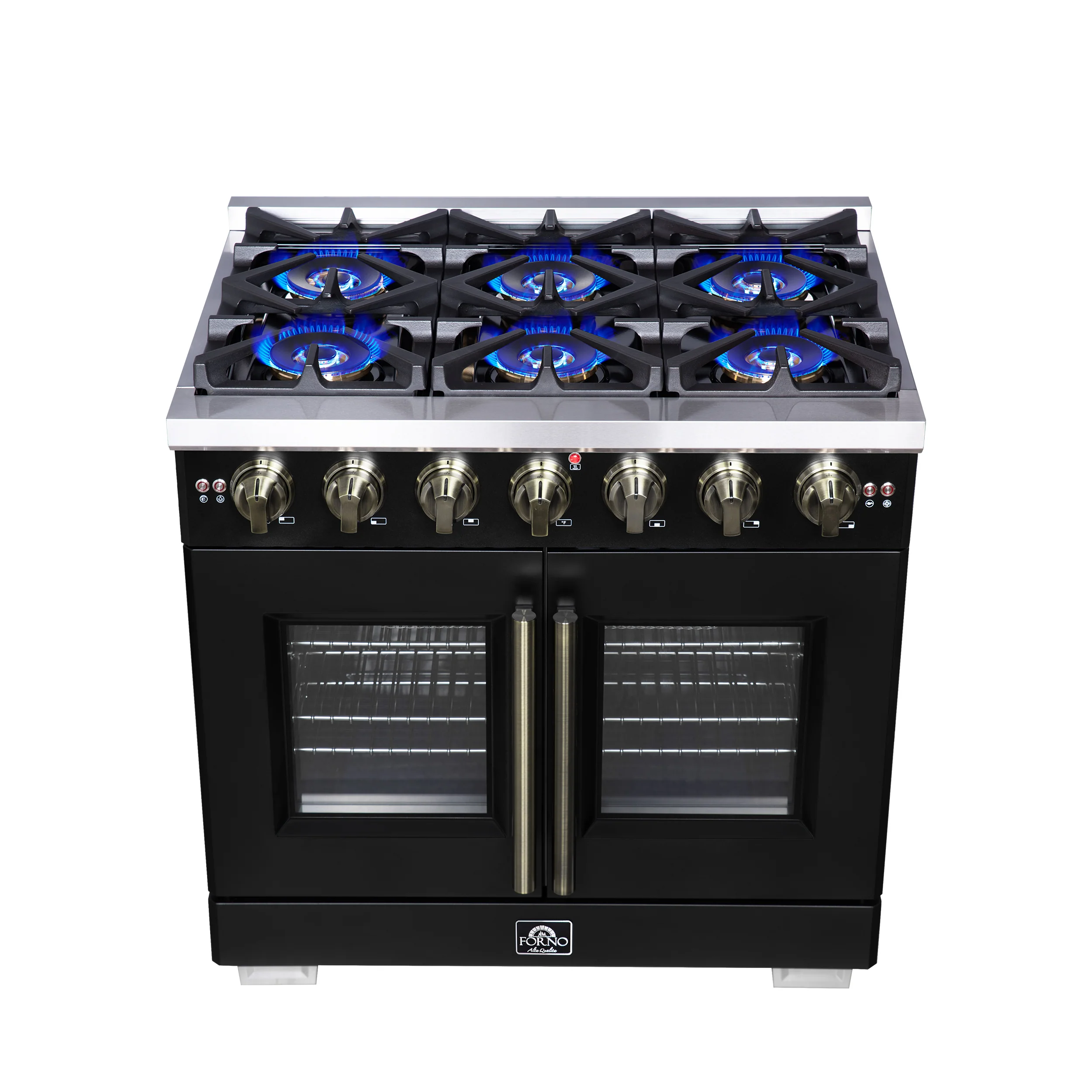 Forno Capriasca 36-Inch Black Freestanding French Door Gas Range, 6 Burners, Convection Oven, Energy Efficient - Image 11