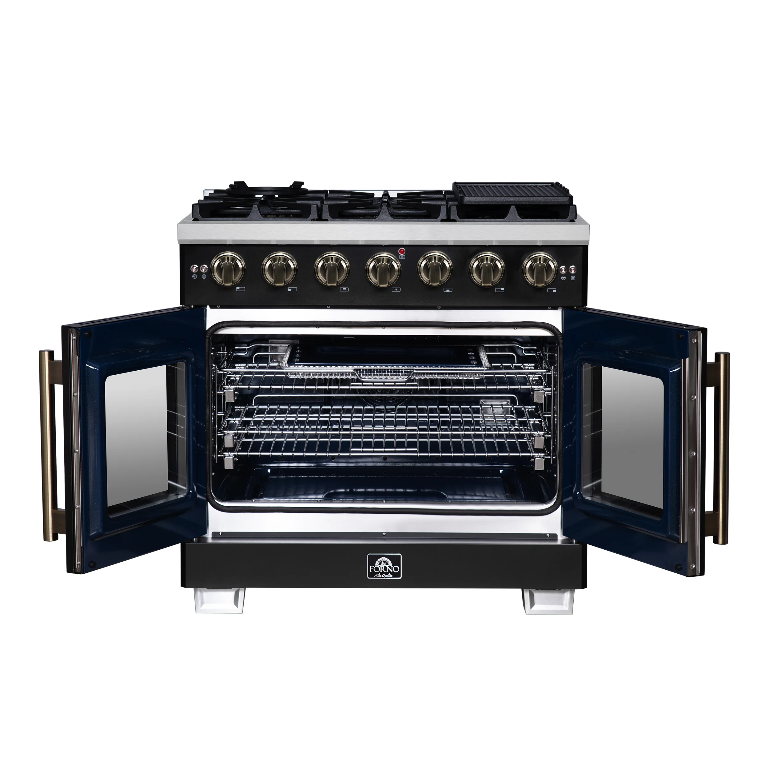 Forno Capriasca 36-Inch Black Freestanding French Door Gas Range, 6 Burners, Convection Oven, Energy Efficient - Image 2