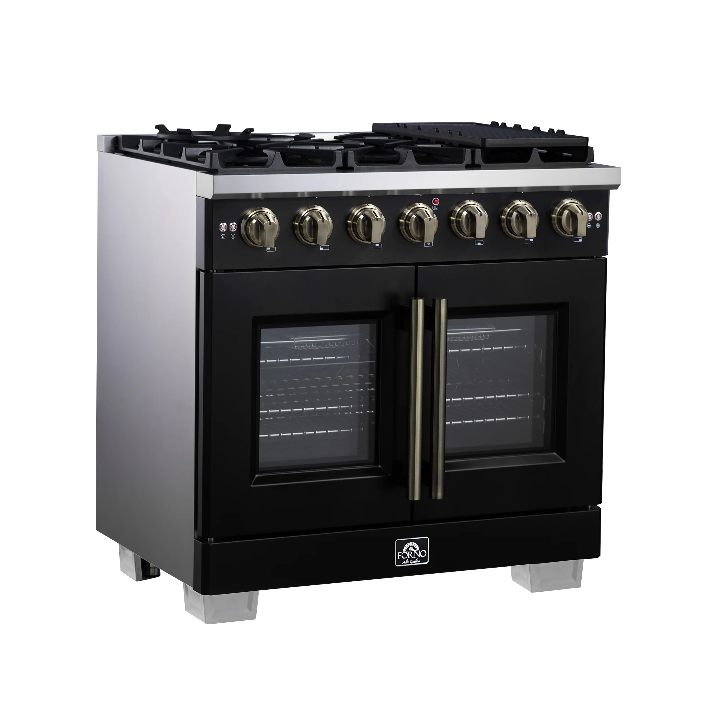 Forno Capriasca 36-Inch Black Freestanding French Door Gas Range, 6 Burners, Convection Oven, Energy Efficient - Image 3