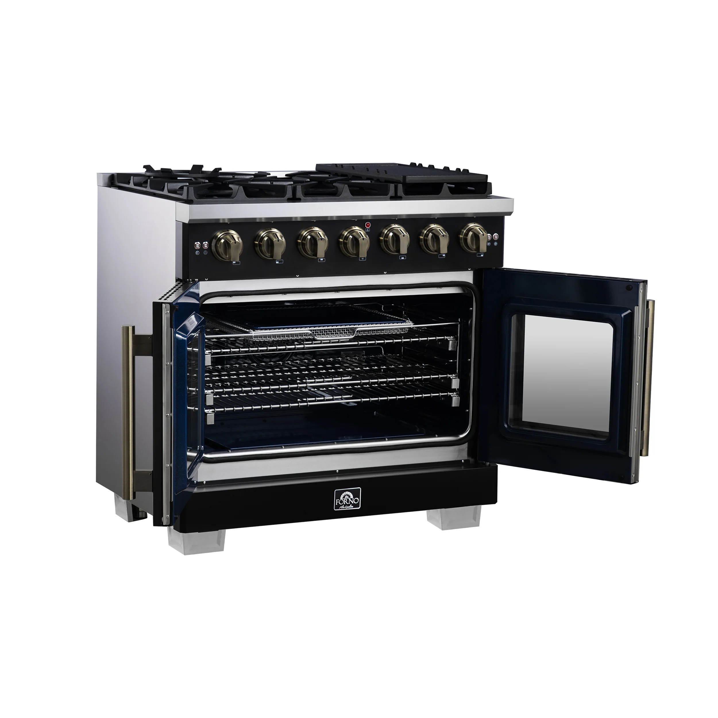 Forno Capriasca 36-Inch Black Freestanding French Door Gas Range, 6 Burners, Convection Oven, Energy Efficient - Image 4