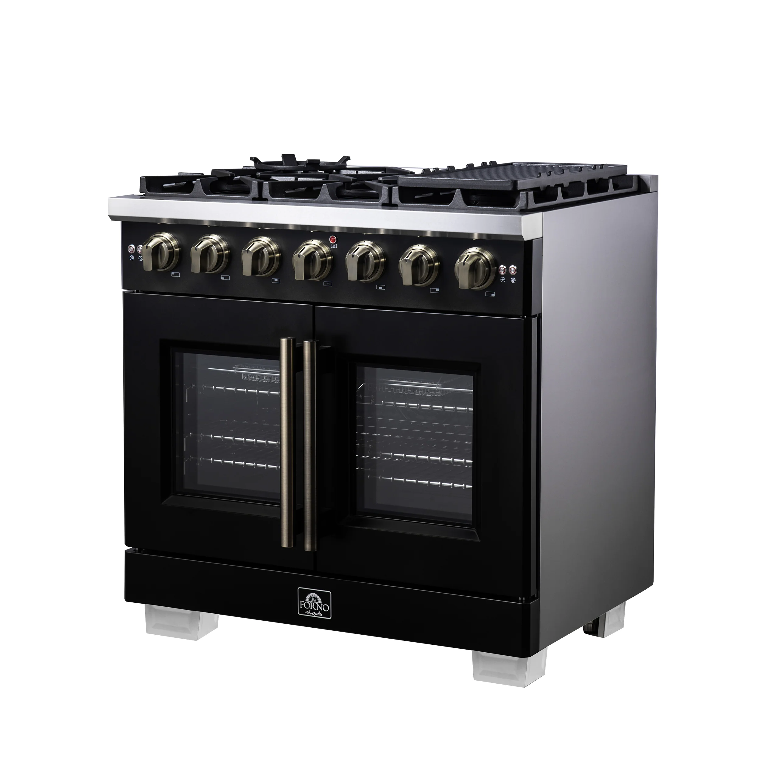 Forno Capriasca 36-Inch Black Freestanding French Door Gas Range, 6 Burners, Convection Oven, Energy Efficient - Image 7