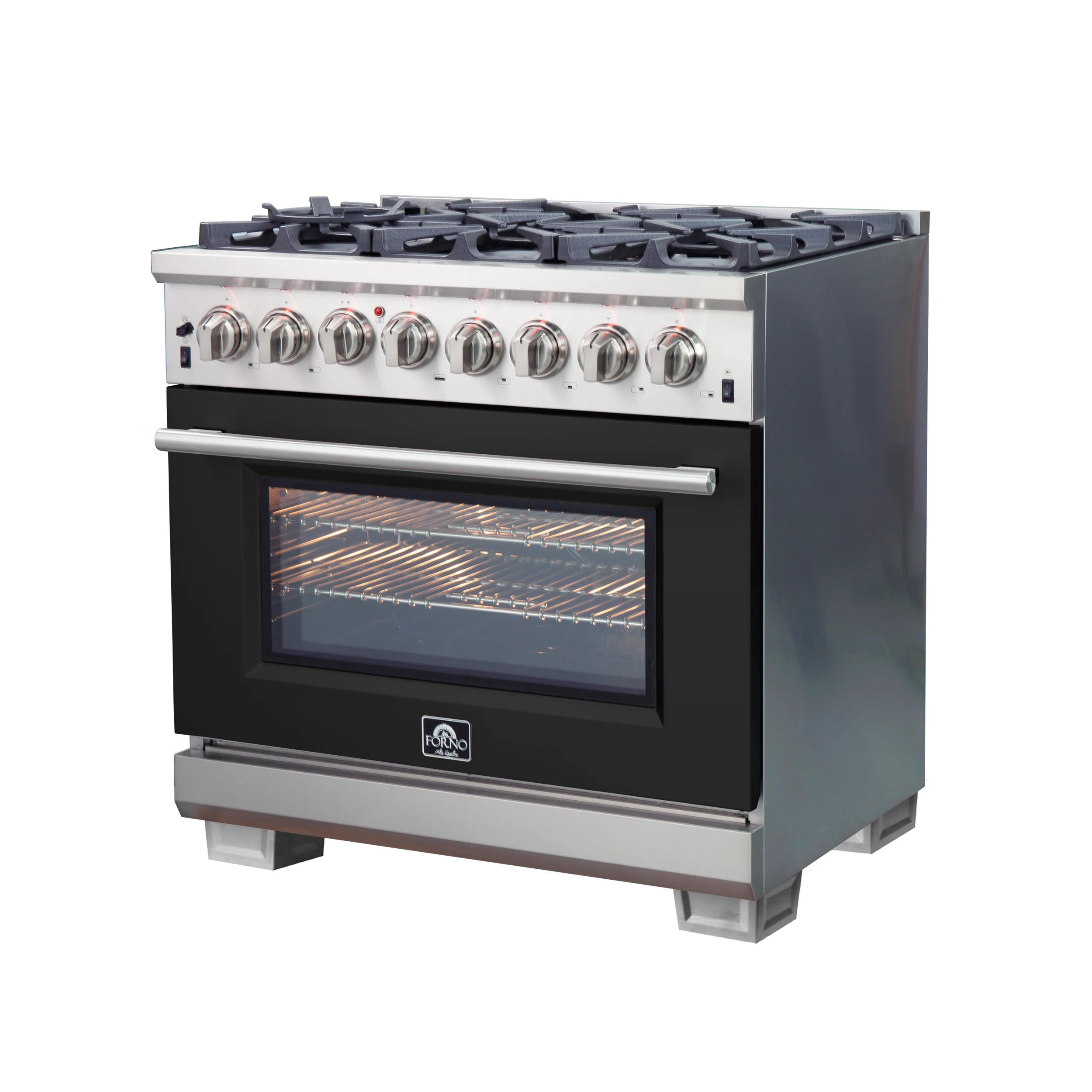 Forno Capriasca 36-Inch Freestanding Dual Fuel Range, 6 Burners, True Convection Oven, Black Door - Image 3