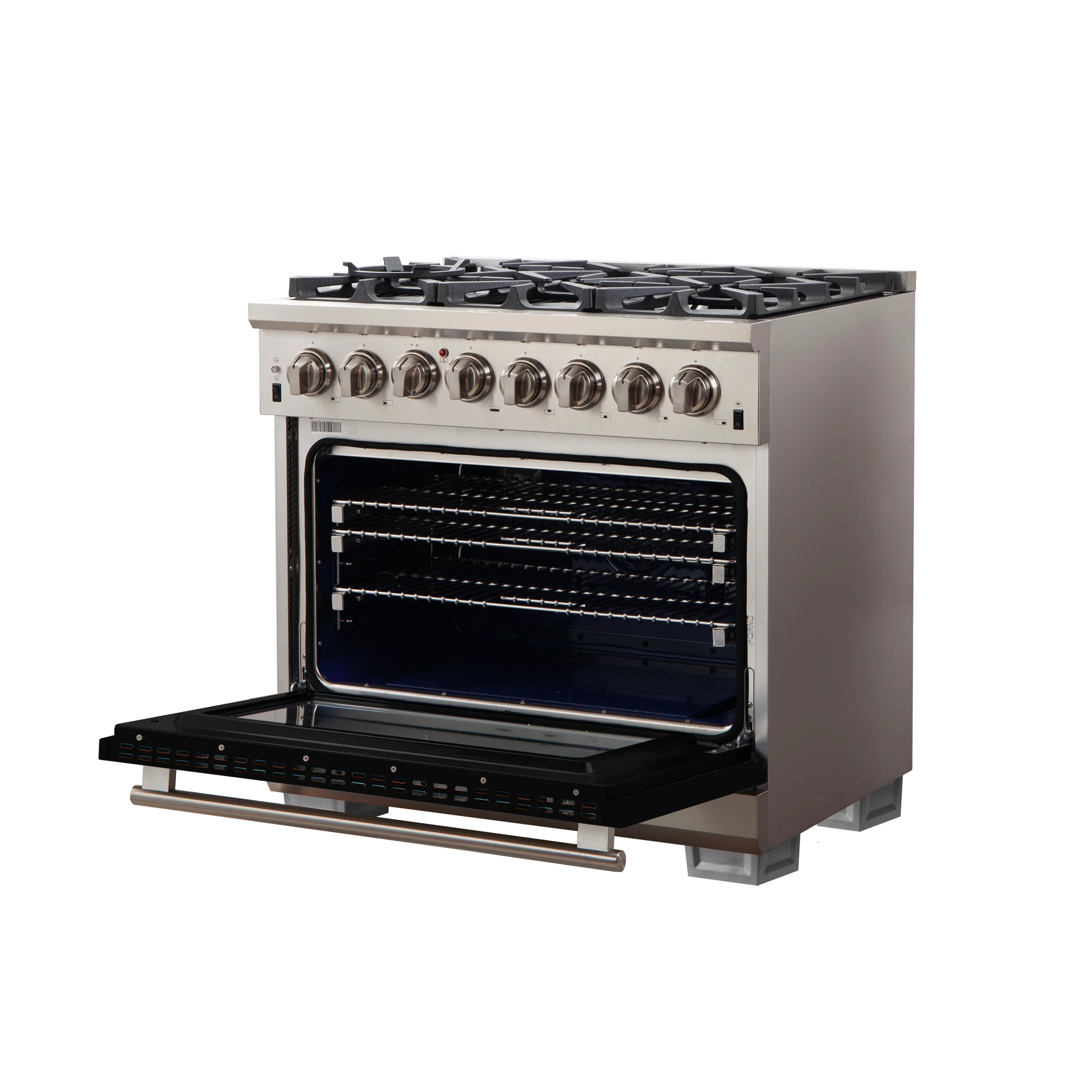 Forno Capriasca 36-Inch Freestanding Dual Fuel Range, 6 Burners, True Convection Oven, Black Door - Image 4