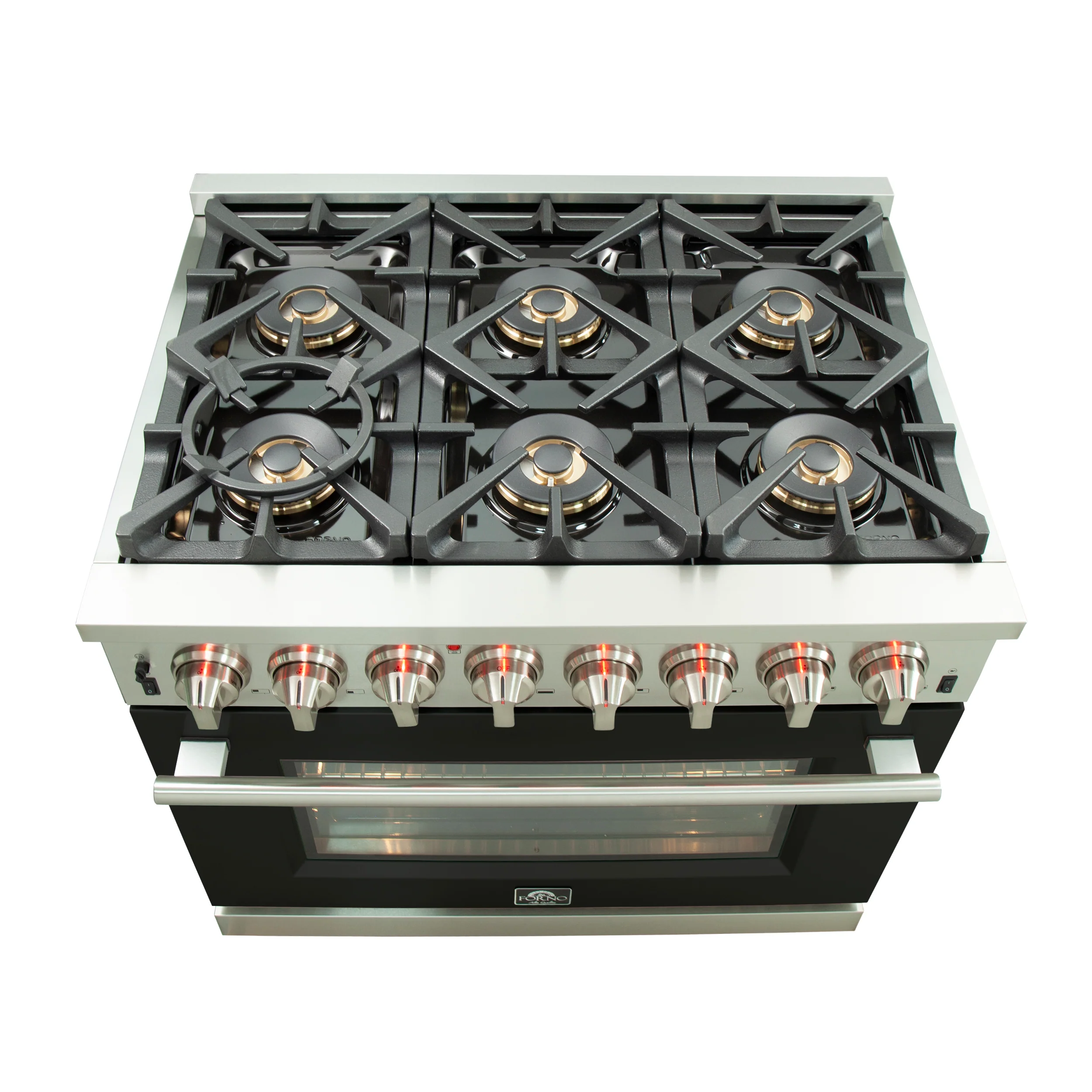 Forno Capriasca 36-Inch Freestanding Dual Fuel Range, 6 Burners, True Convection Oven, Black Door - Image 6