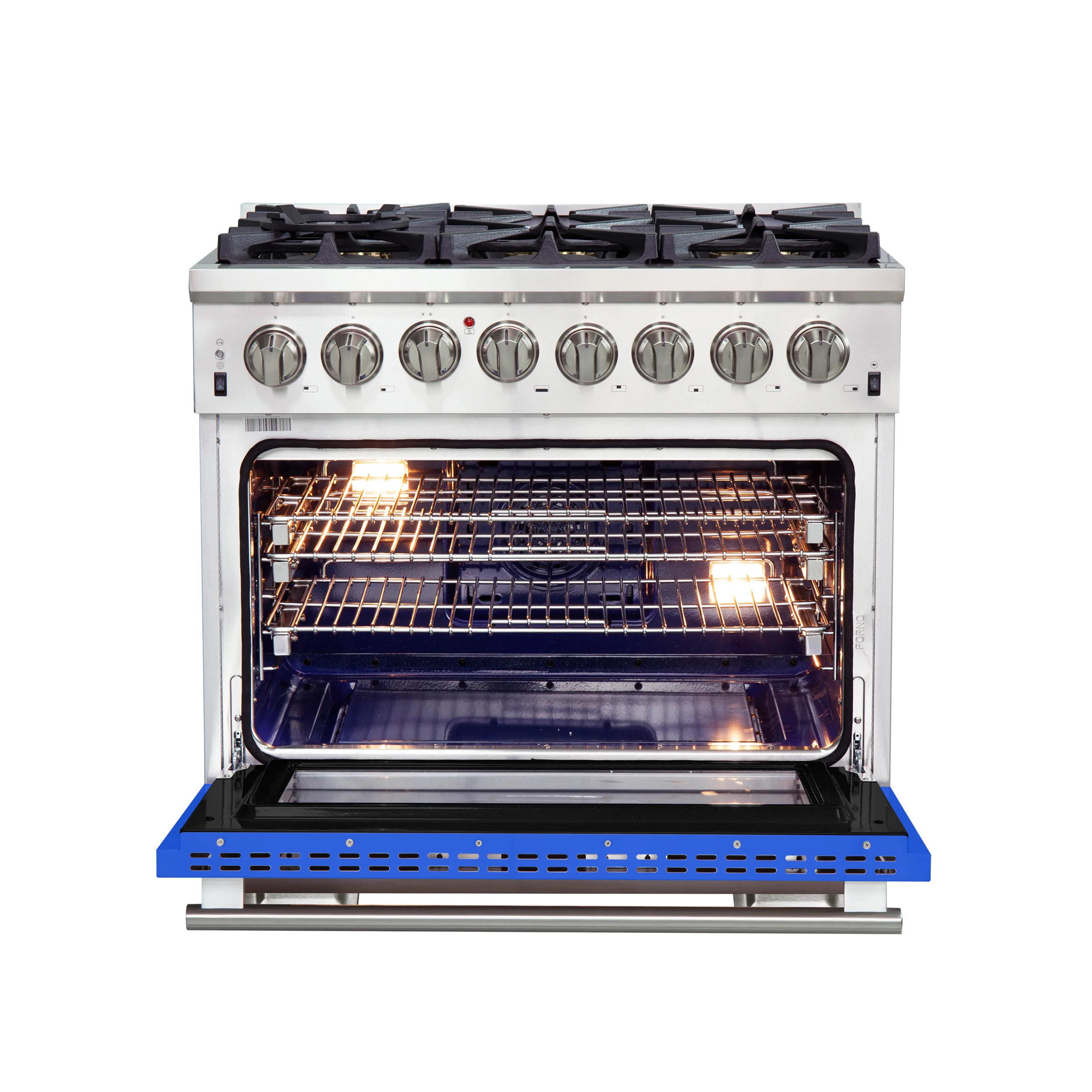 Forno Capriasca 36-Inch Freestanding Dual Fuel Range, 6 Burners, True Convection Oven, Blue Door - Image 2