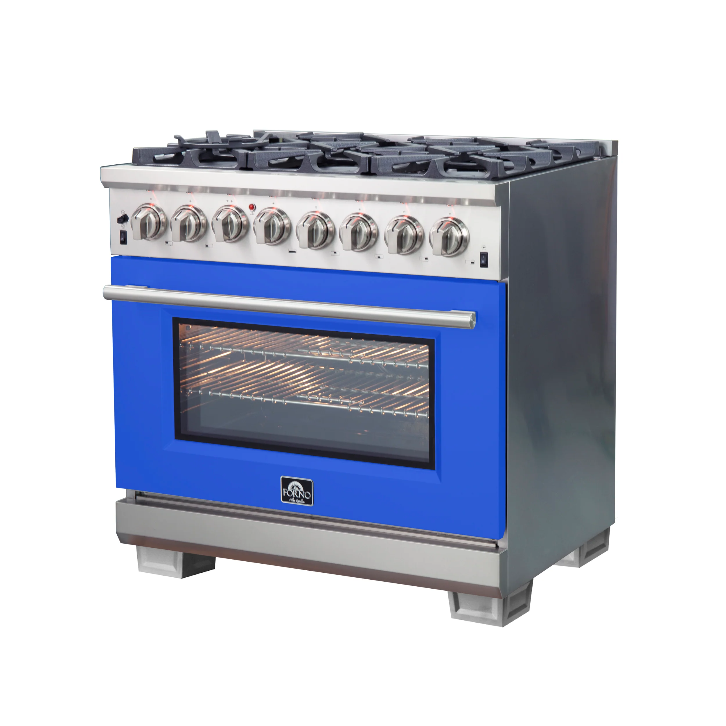 Forno Capriasca 36-Inch Freestanding Dual Fuel Range, 6 Burners, True Convection Oven, Blue Door - Image 3