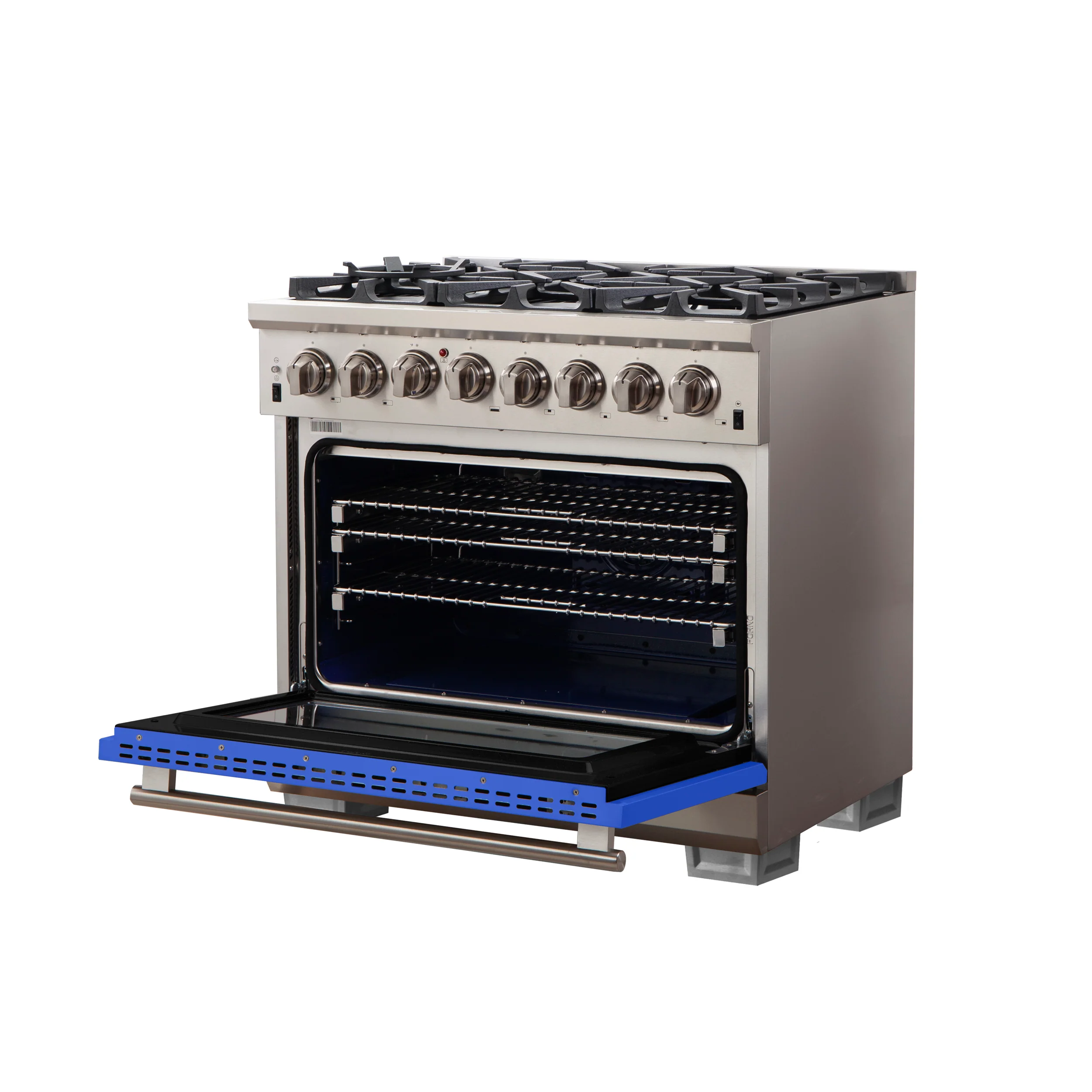 Forno Capriasca 36-Inch Freestanding Dual Fuel Range, 6 Burners, True Convection Oven, Blue Door - Image 4