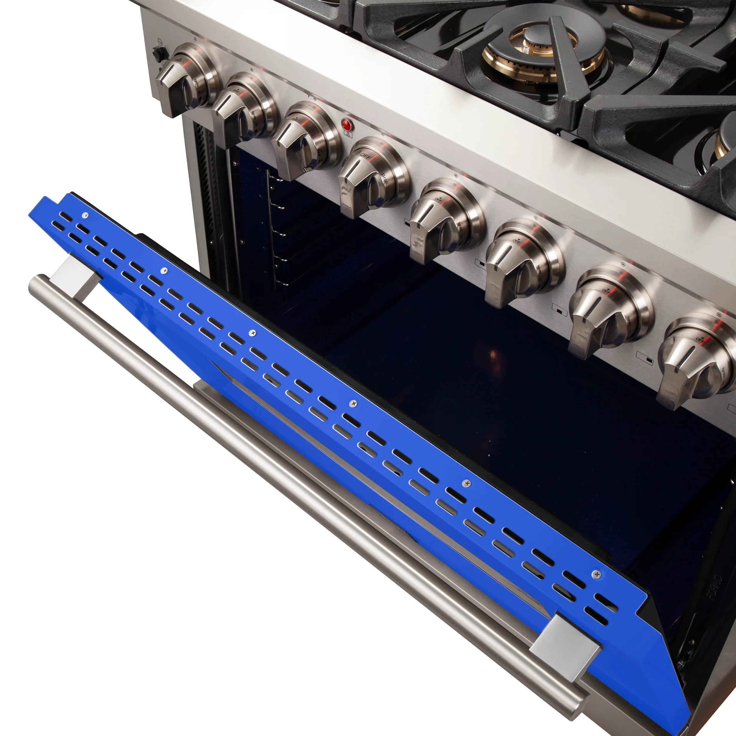 Forno Capriasca 36-Inch Freestanding Dual Fuel Range, 6 Burners, True Convection Oven, Blue Door - Image 5