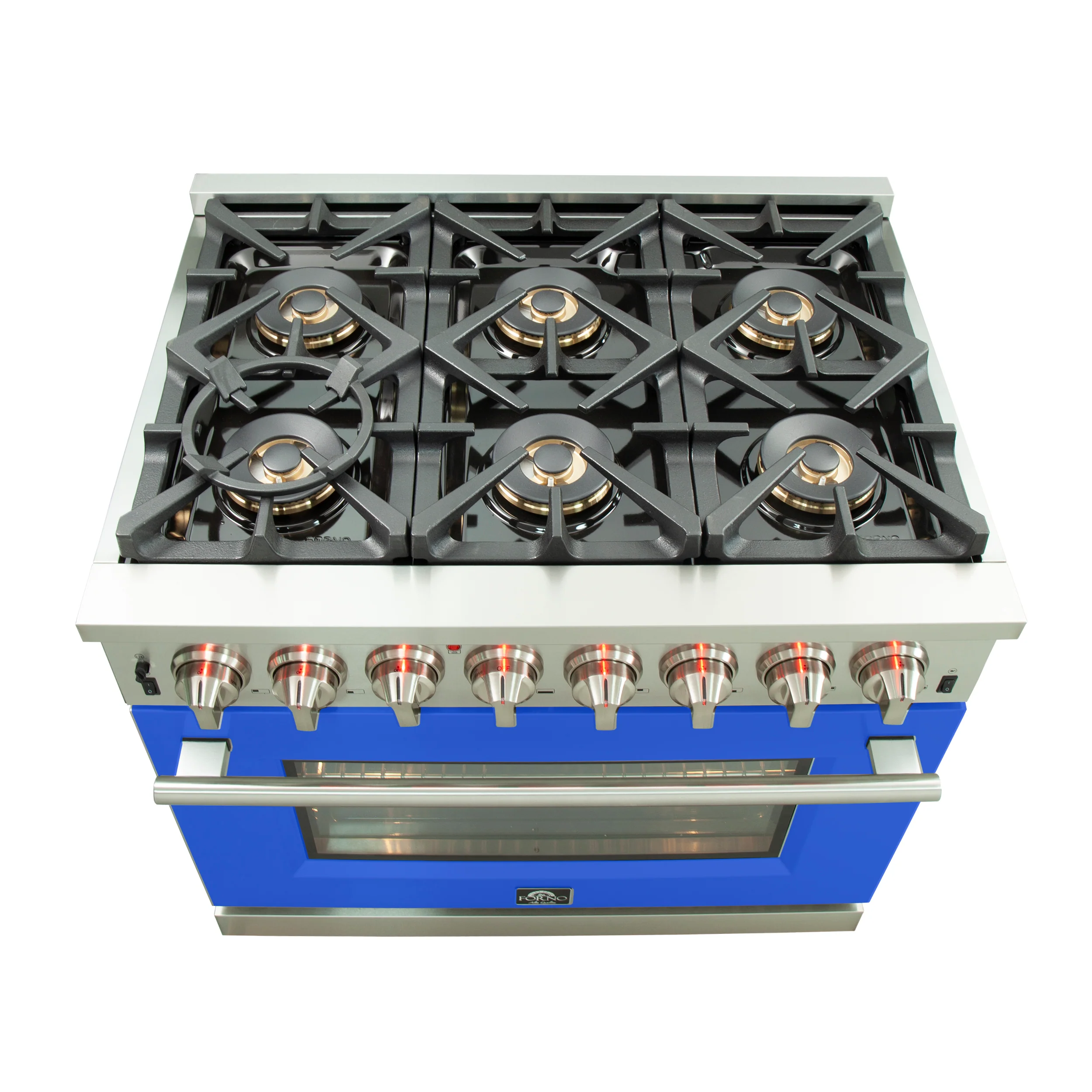 Forno Capriasca 36-Inch Freestanding Dual Fuel Range, 6 Burners, True Convection Oven, Blue Door - Image 6