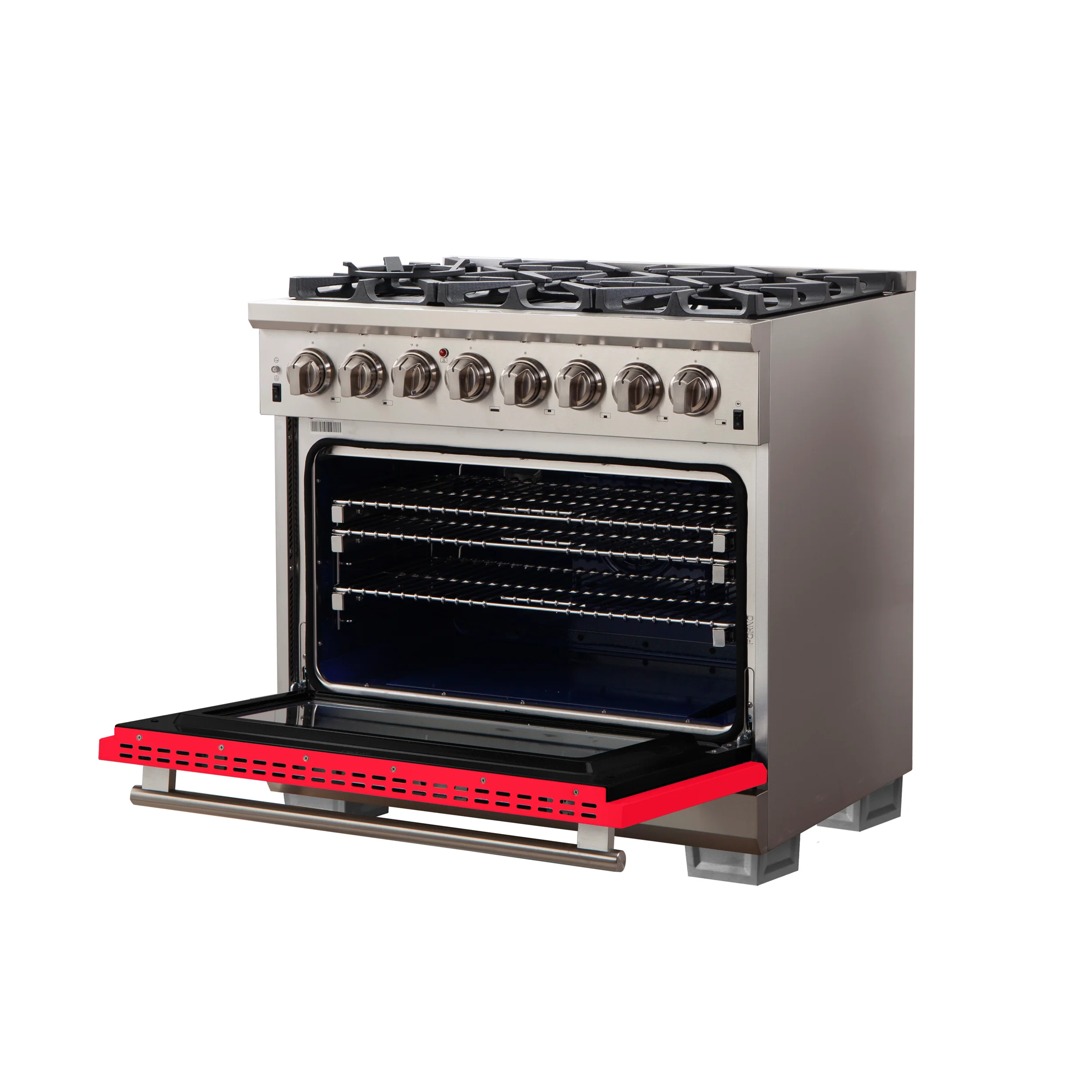 Forno Capriasca 36-Inch Freestanding Dual Fuel Range, 6 Burners, True Convection Oven, Red Door - Image 4