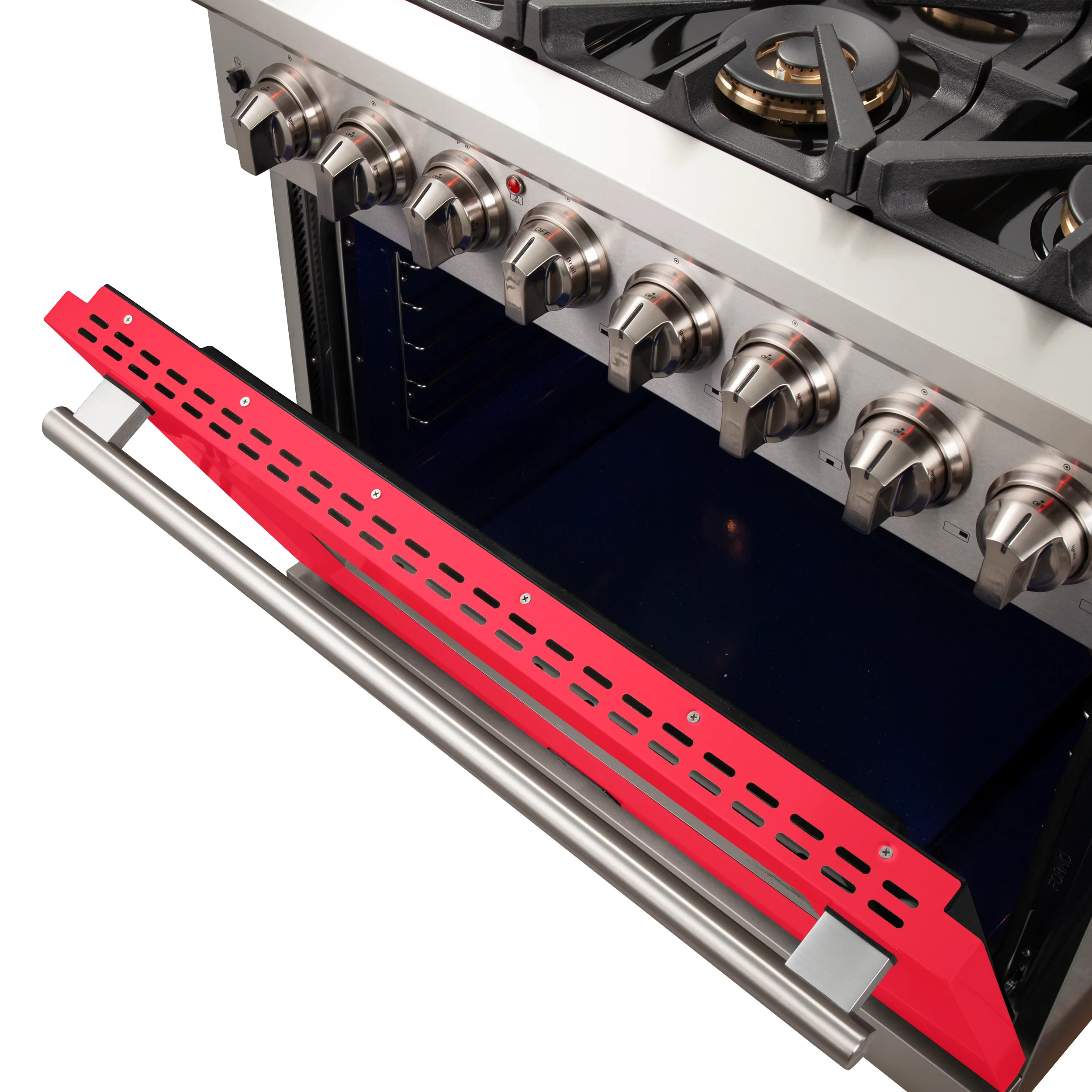 Forno Capriasca 36-Inch Freestanding Dual Fuel Range, 6 Burners, True Convection Oven, Red Door - Image 5