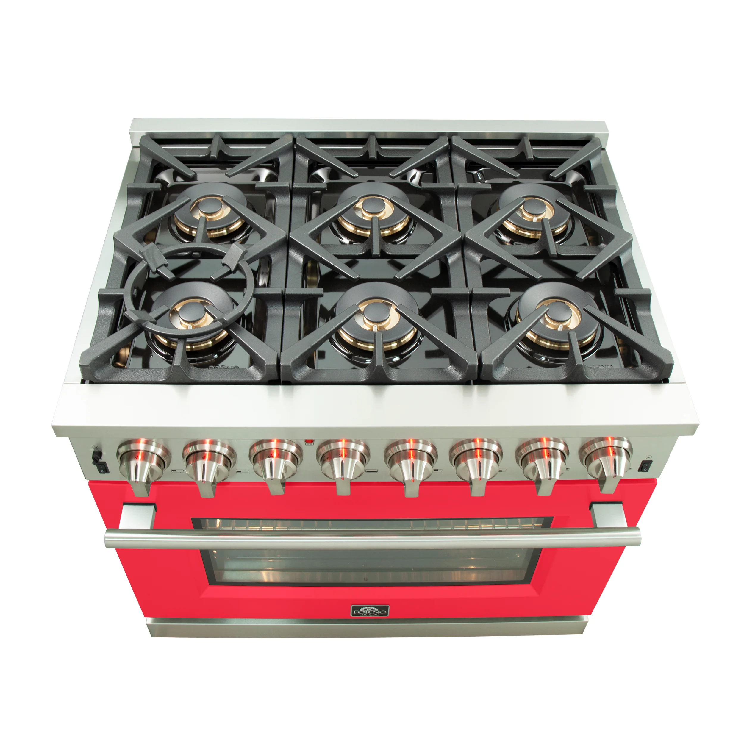Forno Capriasca 36-Inch Freestanding Dual Fuel Range, 6 Burners, True Convection Oven, Red Door - Image 6