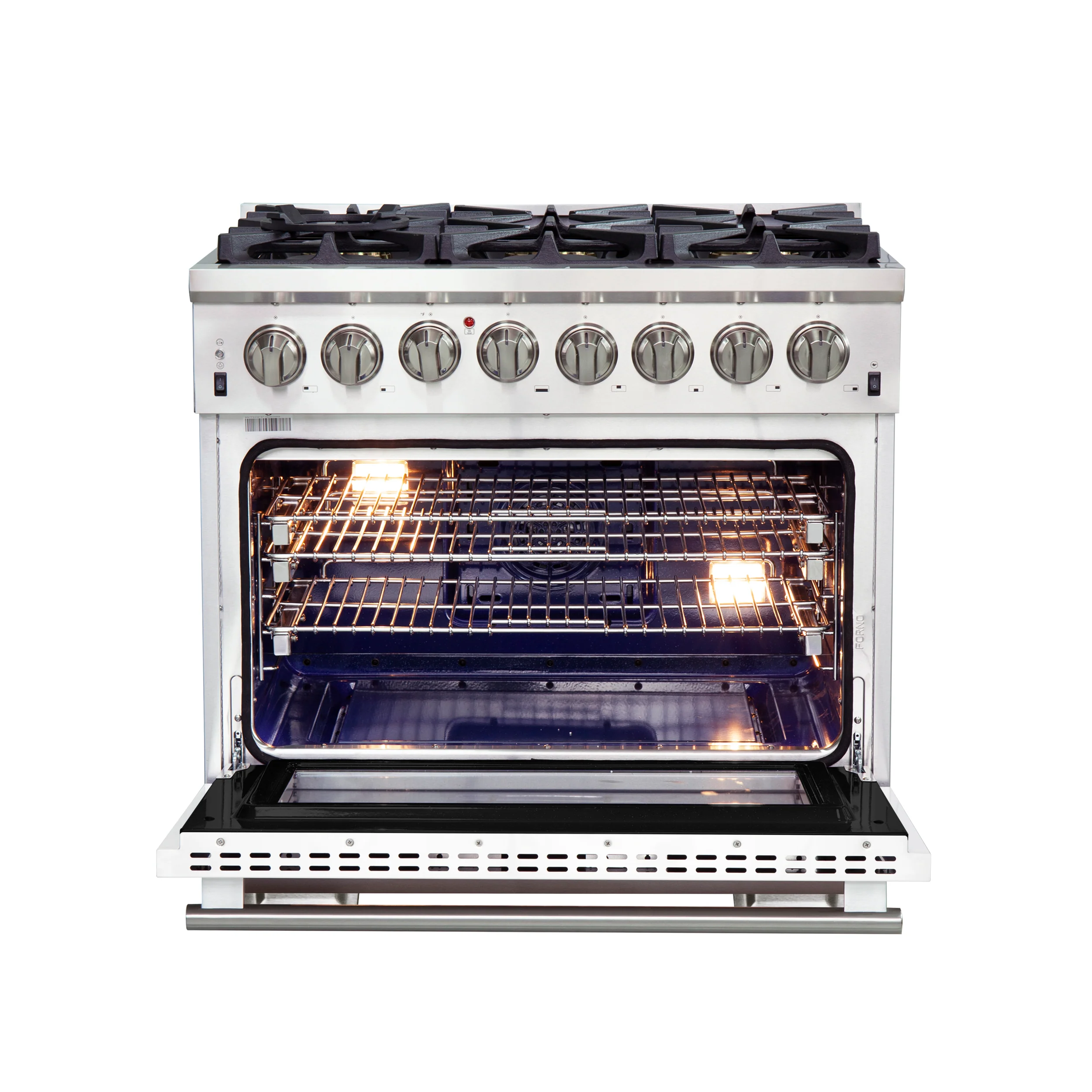 Forno Capriasca 36-Inch Freestanding Dual Fuel Range, 6 Burners, True Convection Oven, White Door - Image 2