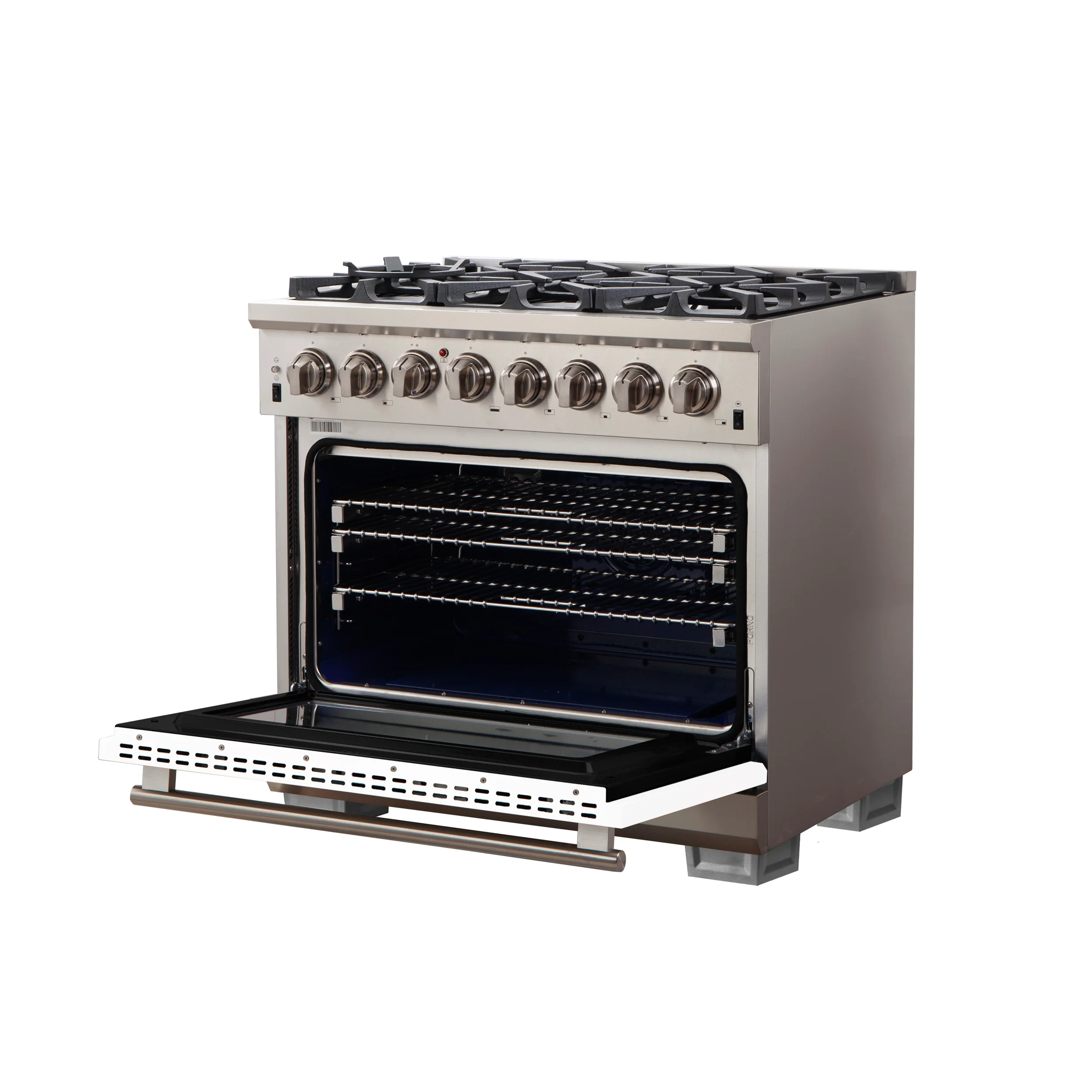 Forno Capriasca 36-Inch Freestanding Dual Fuel Range, 6 Burners, True Convection Oven, White Door - Image 3