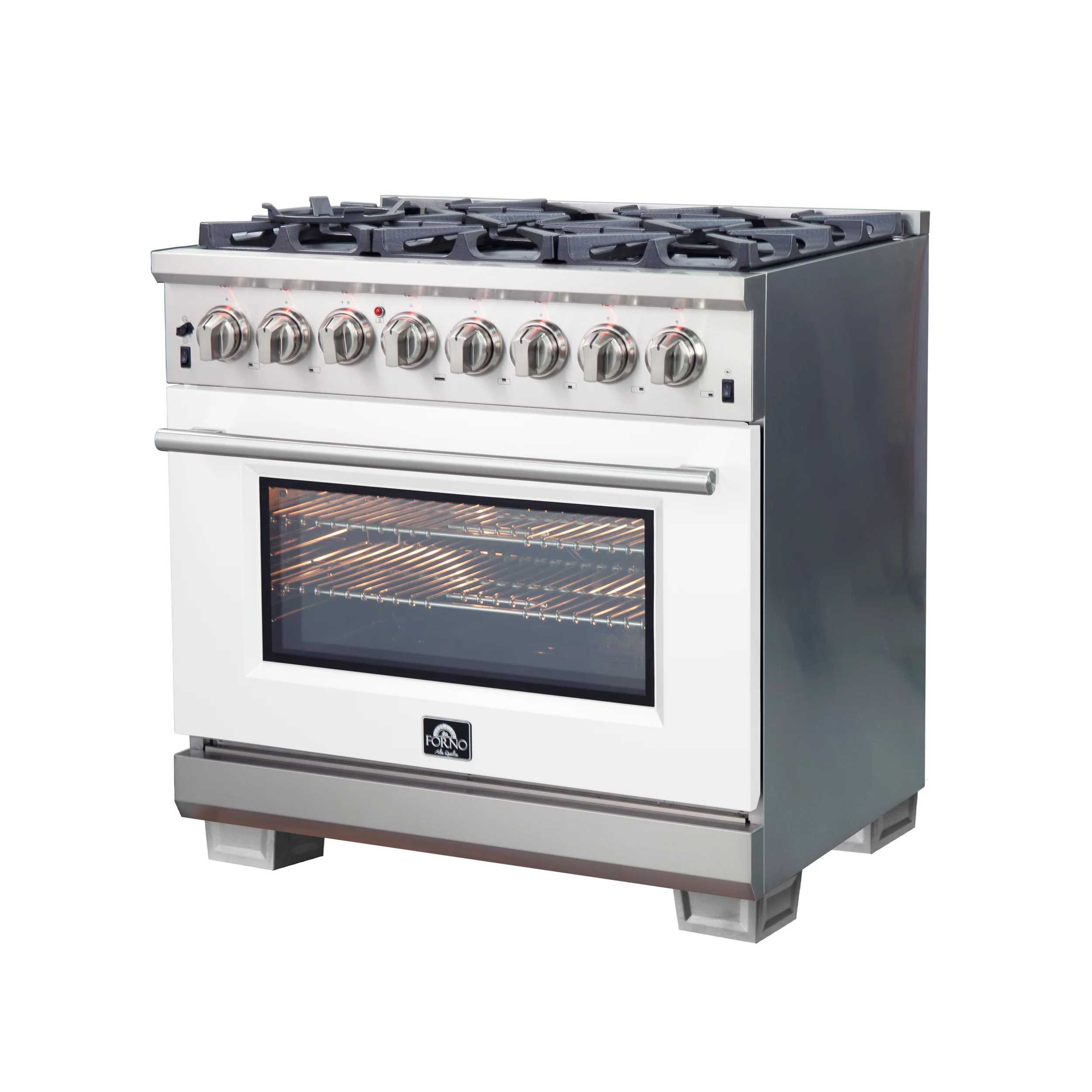 Forno Capriasca 36-Inch Freestanding Dual Fuel Range, 6 Burners, True Convection Oven, White Door - Image 4