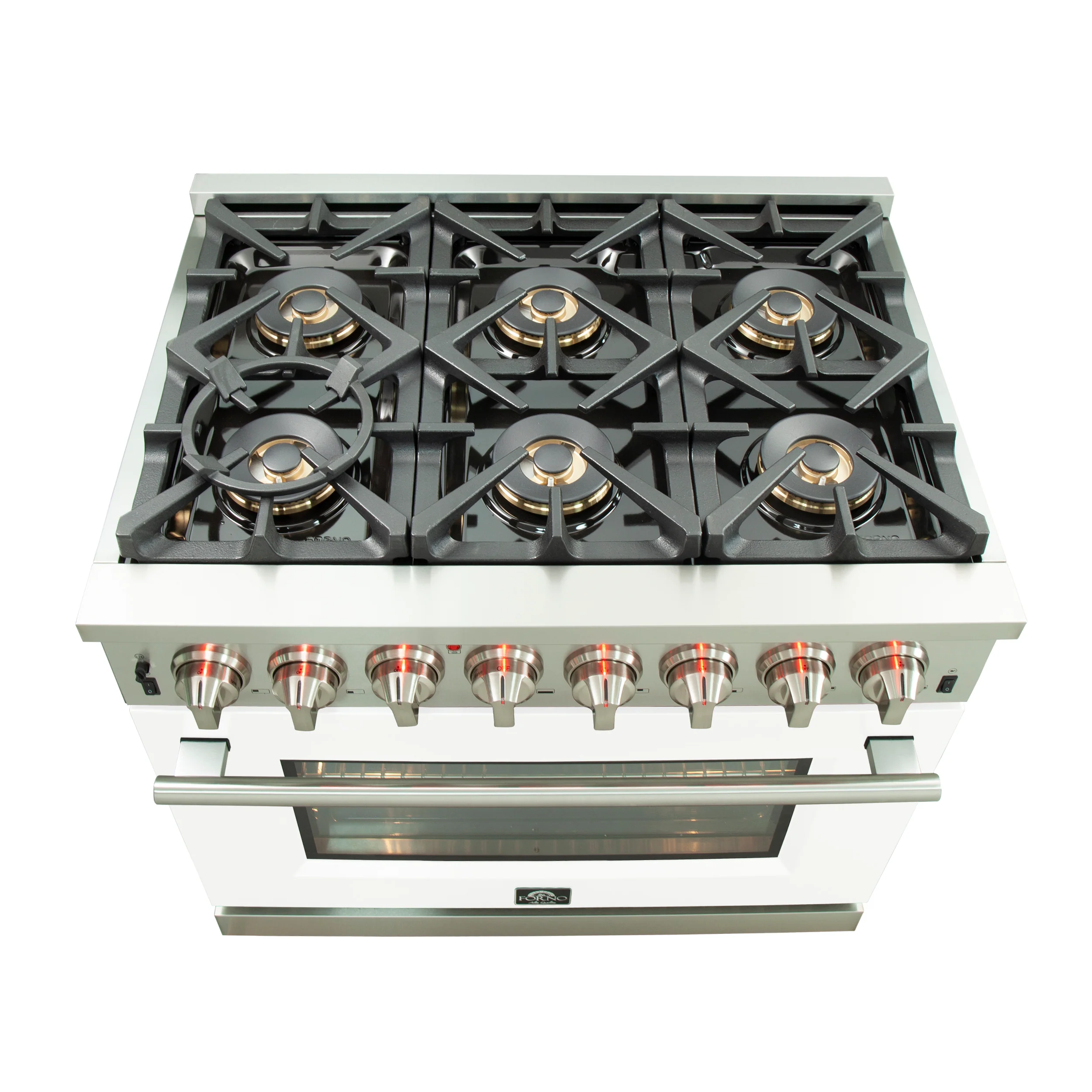 Forno Capriasca 36-Inch Freestanding Dual Fuel Range, 6 Burners, True Convection Oven, White Door - Image 6