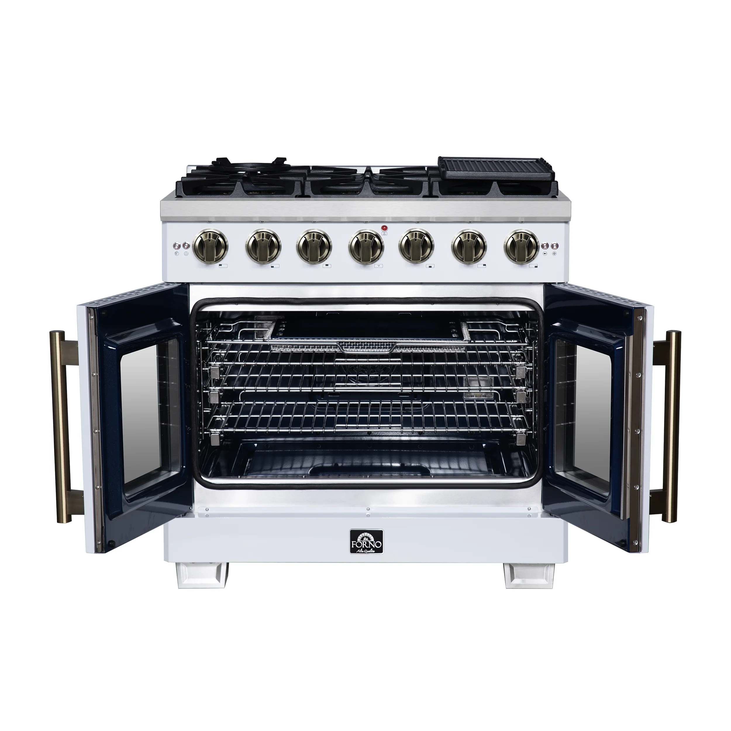 Forno Capriasca 36-Inch White Freestanding French Door Gas Range, 6 Burners, Convection Oven, Energy Efficient - Image 2