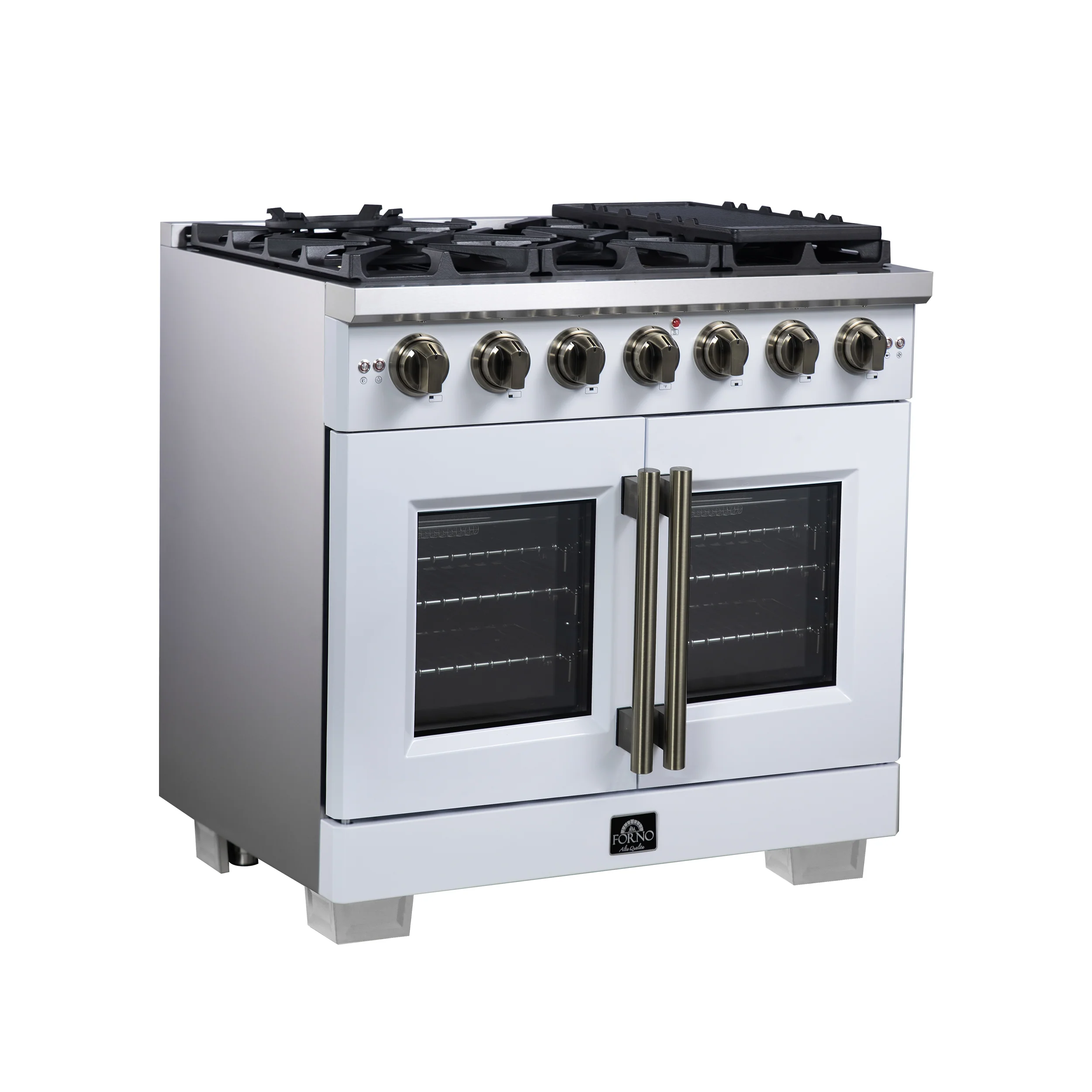 Forno Capriasca 36-Inch White Freestanding French Door Gas Range, 6 Burners, Convection Oven, Energy Efficient - Image 3