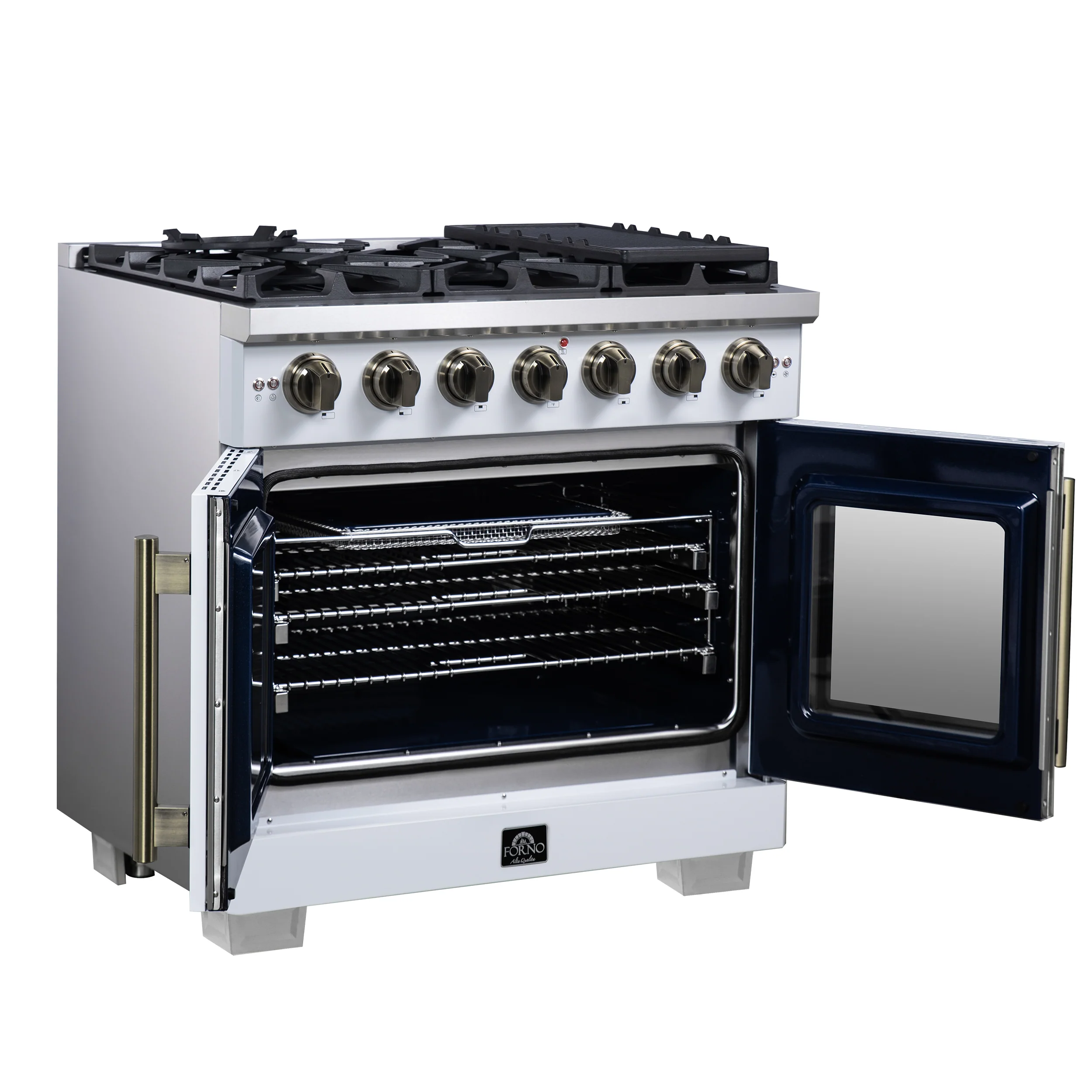 Forno Capriasca 36-Inch White Freestanding French Door Gas Range, 6 Burners, Convection Oven, Energy Efficient - Image 4